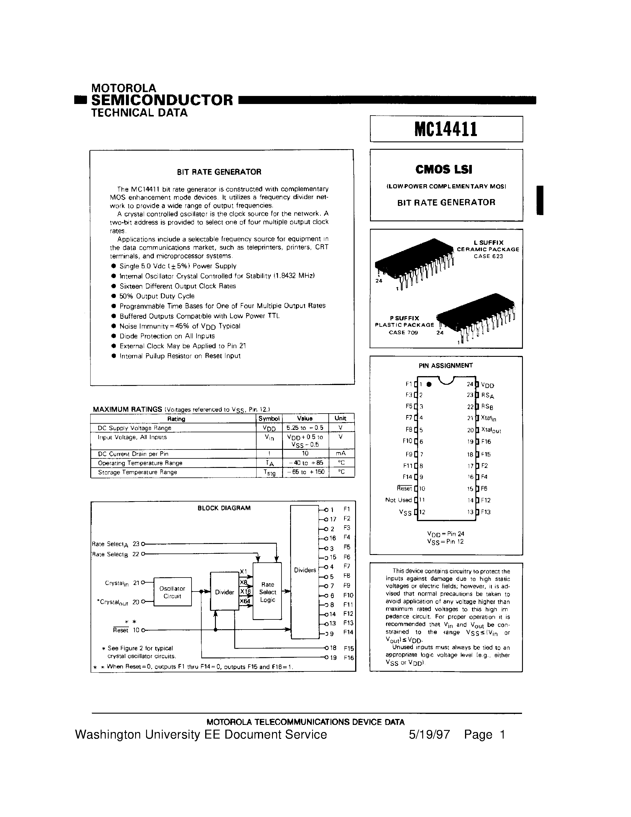Даташит MC14411L - CMOS LSI страница 1