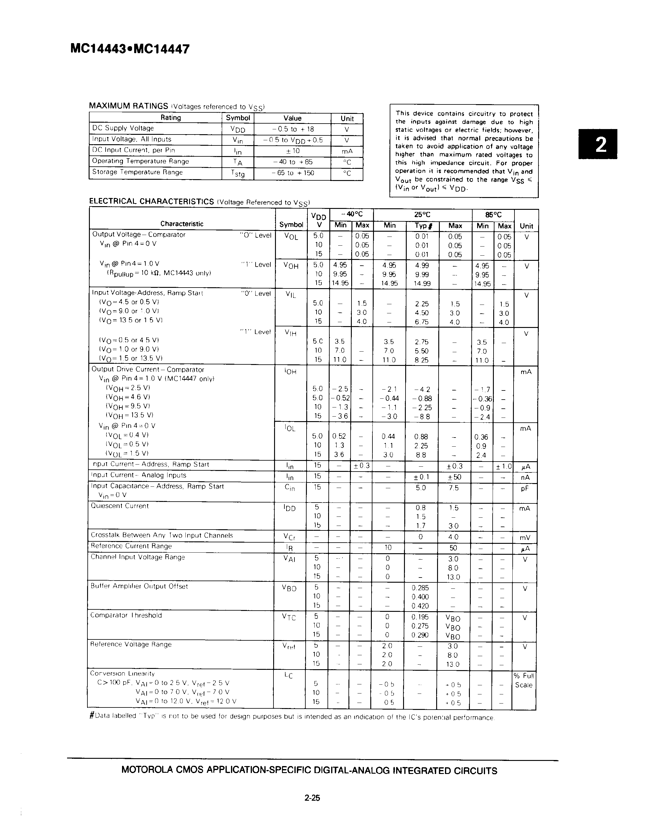 Даташит MC14443DW - ANALOG-TO-DIGITAL CONVERTER LNEAR SUBSYSTEM страница 2