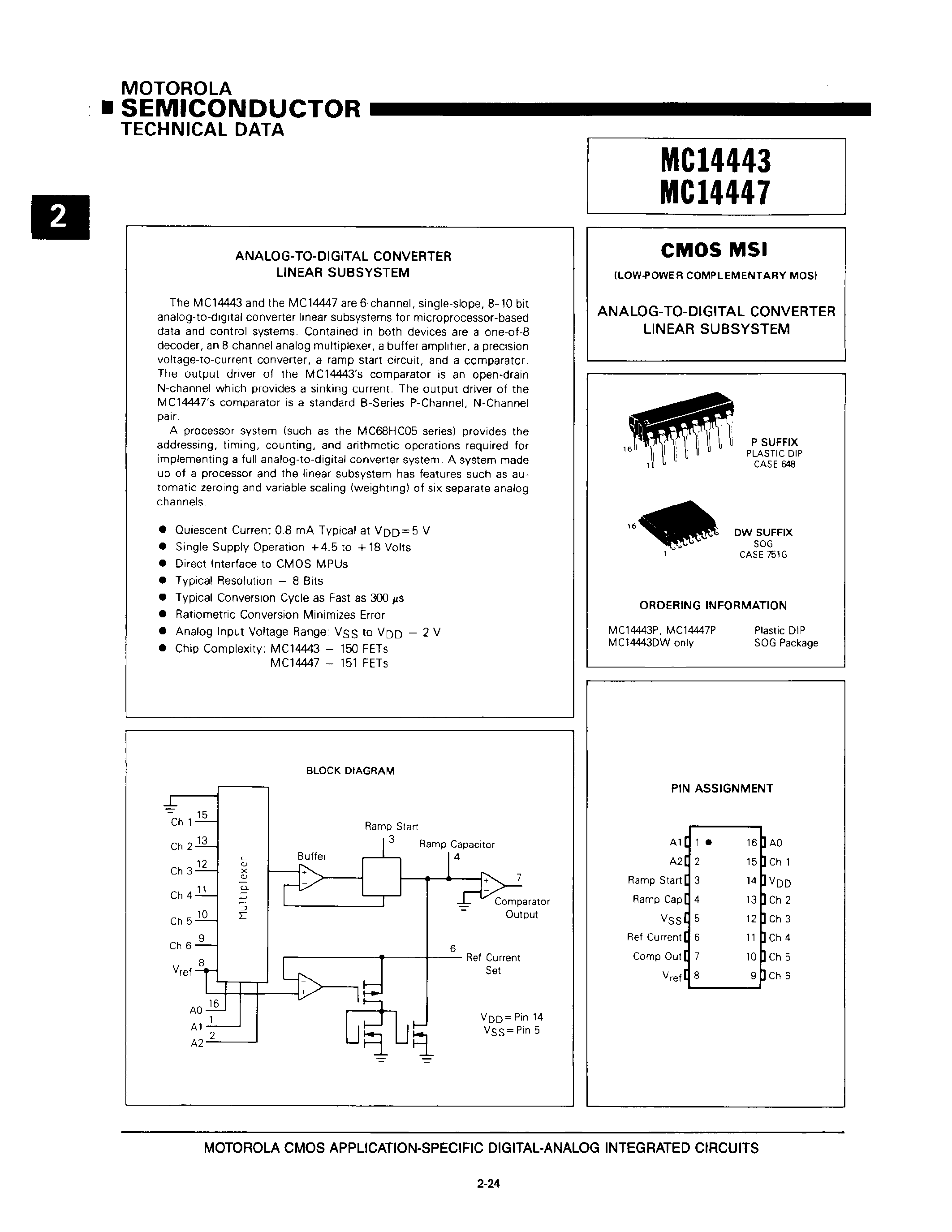 Даташит MC14443P - ANALOG-TO-DIGITAL CONVERTER LNEAR SUBSYSTEM страница 1