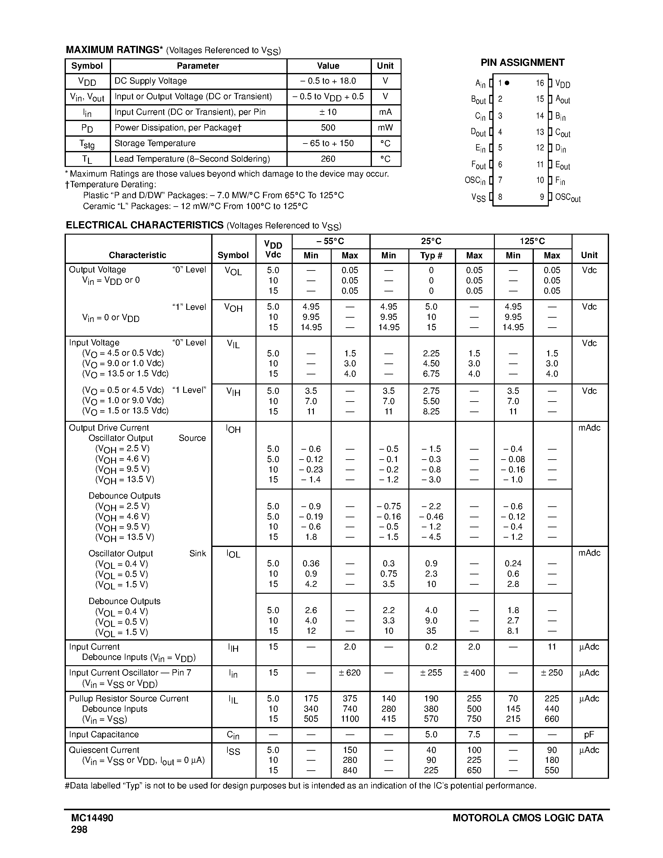 Даташит MC14490DW - Hex Contact Bounce Eliminator страница 2