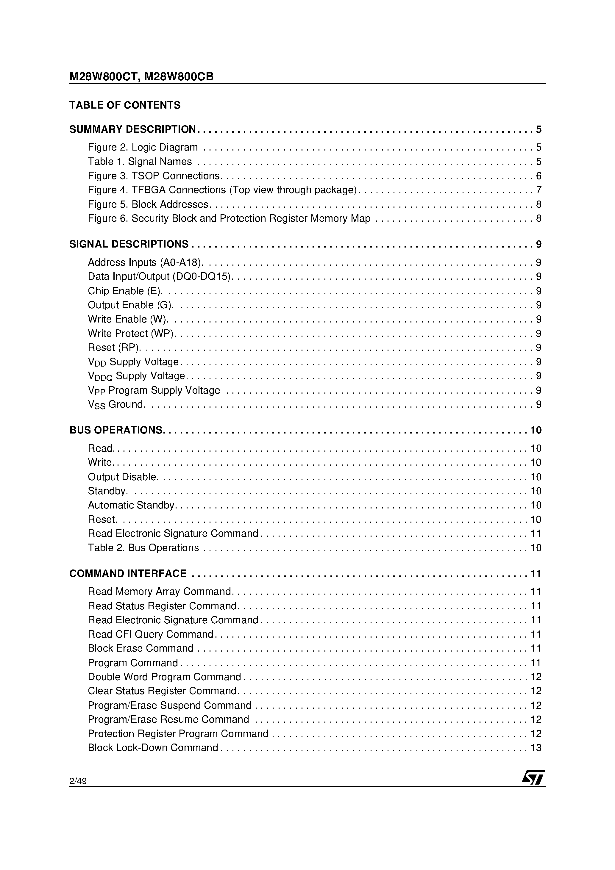Datasheet M28W800CT - 8 Mbit 512Kb x16 / Boot Block 3V Supply Flash Memory page 2