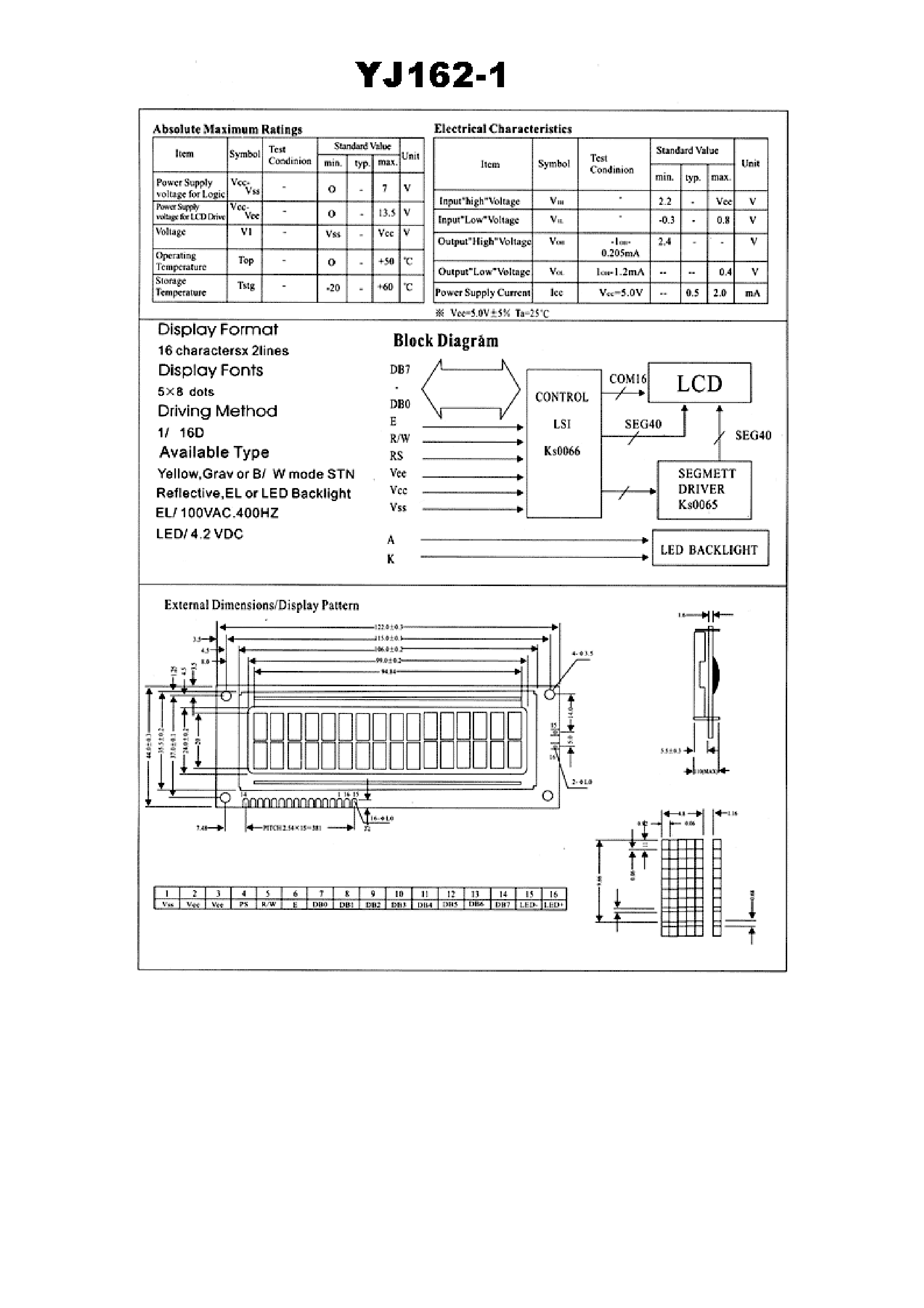 Datasheet YJ162-1 - YJ162-1 page 1