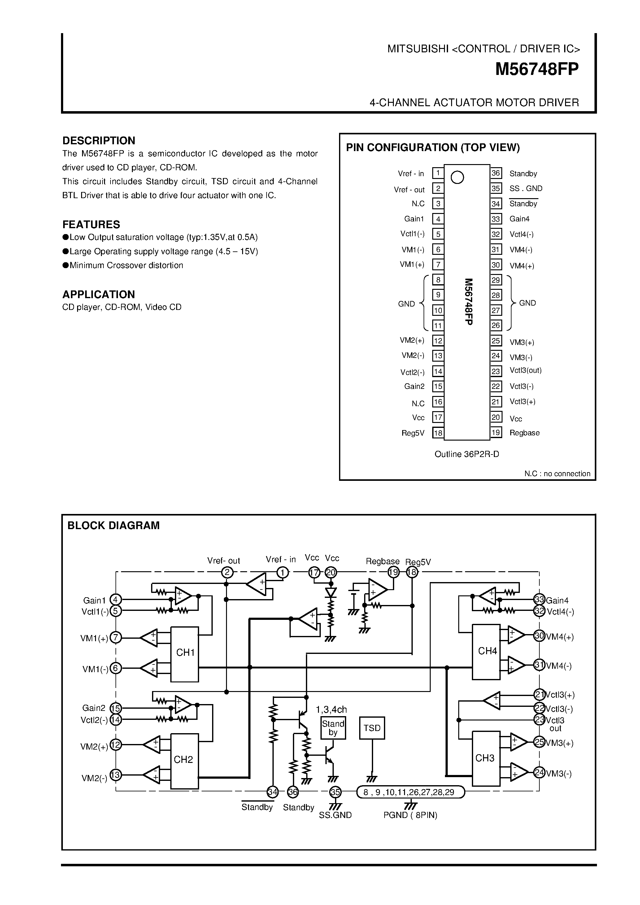 Datasheet M56748FP - 4-CHANNEL ACTUATOR MOTOR DRIVER page 1