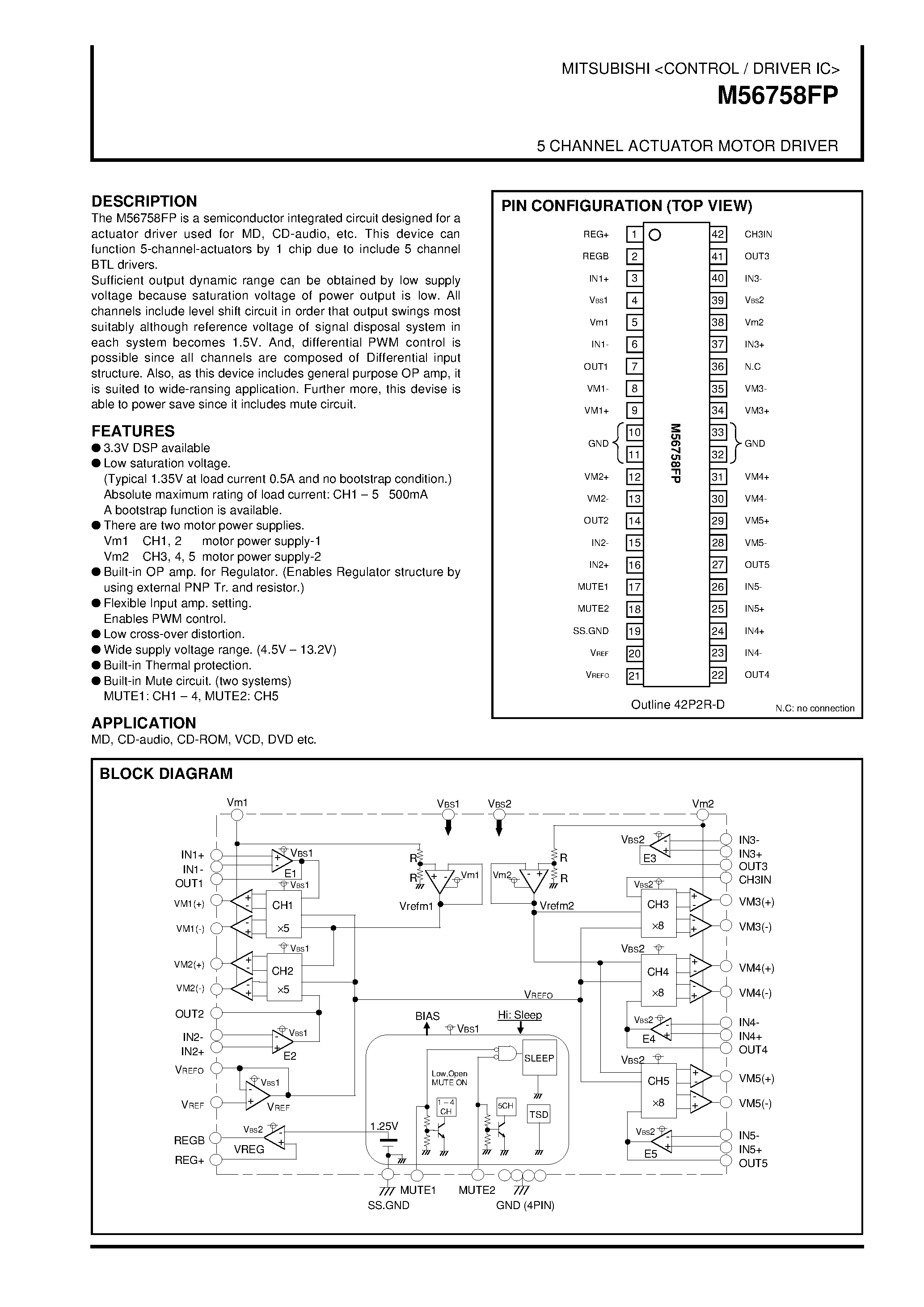 Datasheet M56758FP - 5 CHANNEL ACTUATOR MOTOR DRIVER page 1
