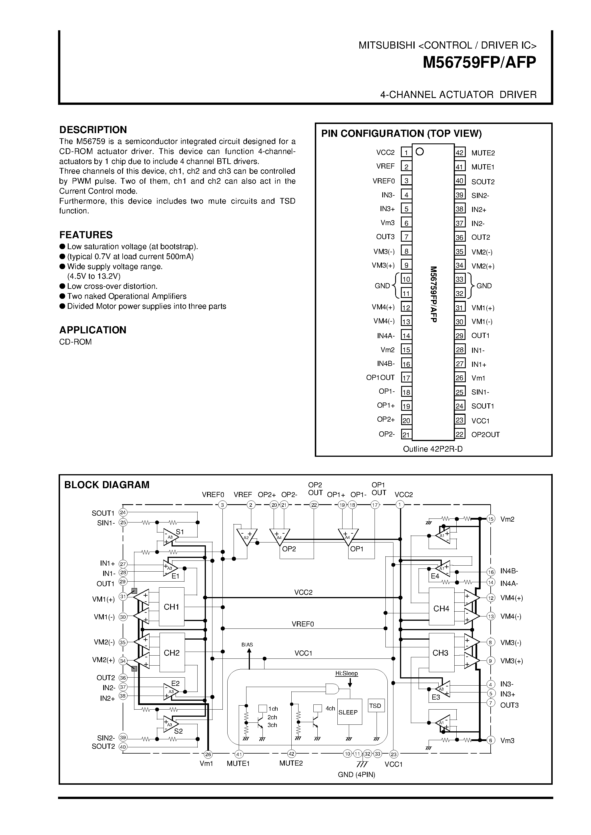 Datasheet M56759AFP - 4-CHANNEL ACTUATOR DRIVER page 1