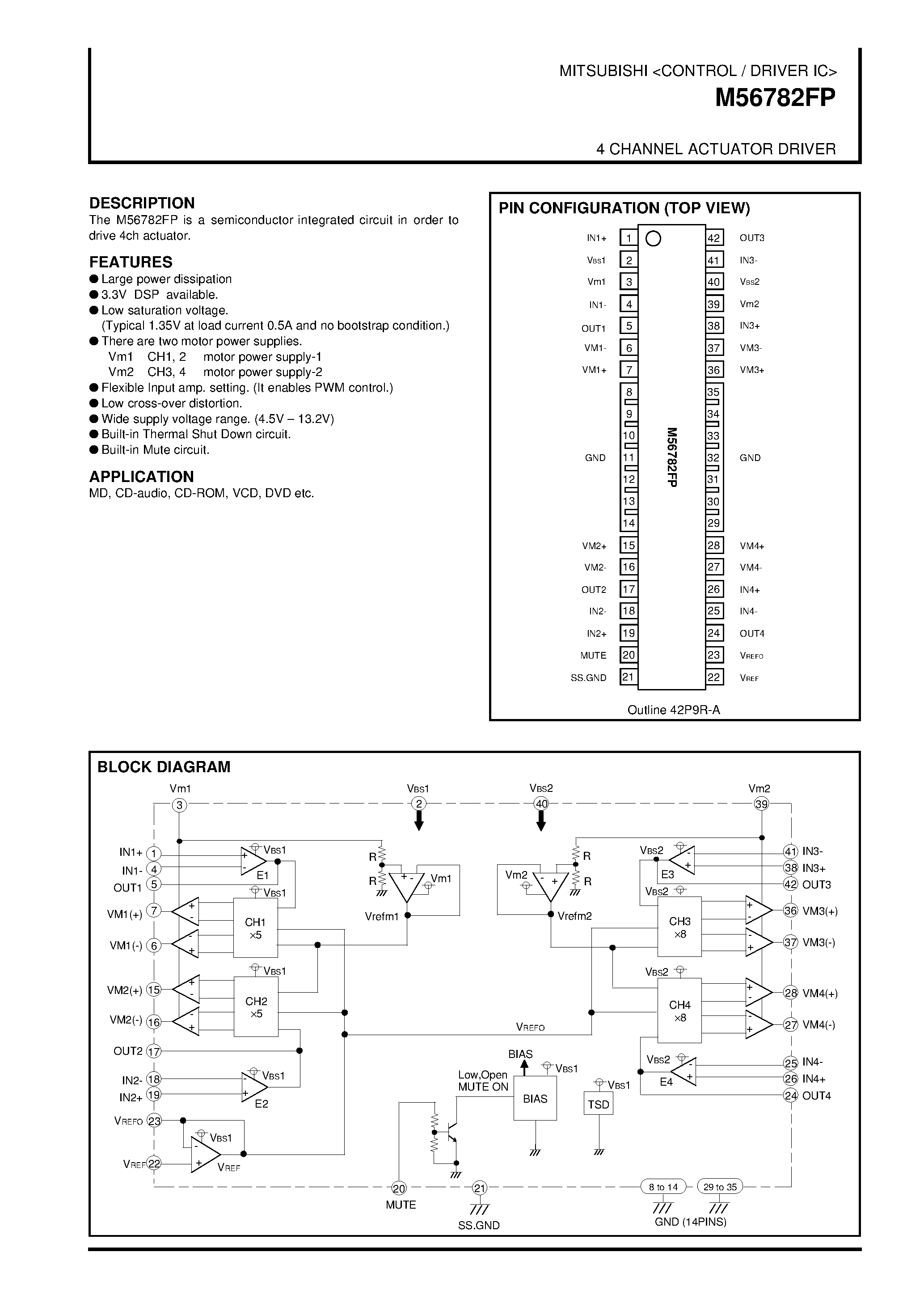 Datasheet M56782FP - 4 CHANNEL ACTUATOR DRIVER page 1