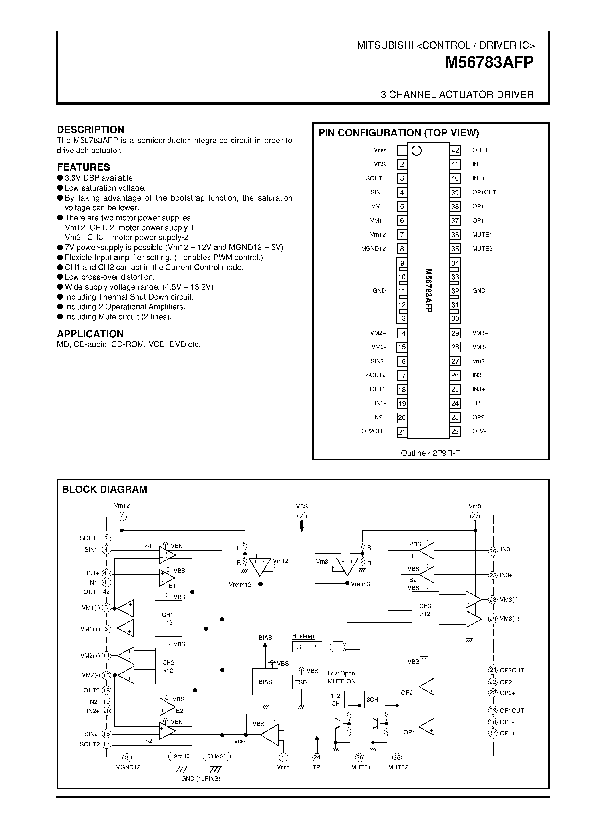 Даташит на микросхему M56783 страница 1 Даташит M56783 - 3 CHANNEL ACTUATOR DRIVER страница 1