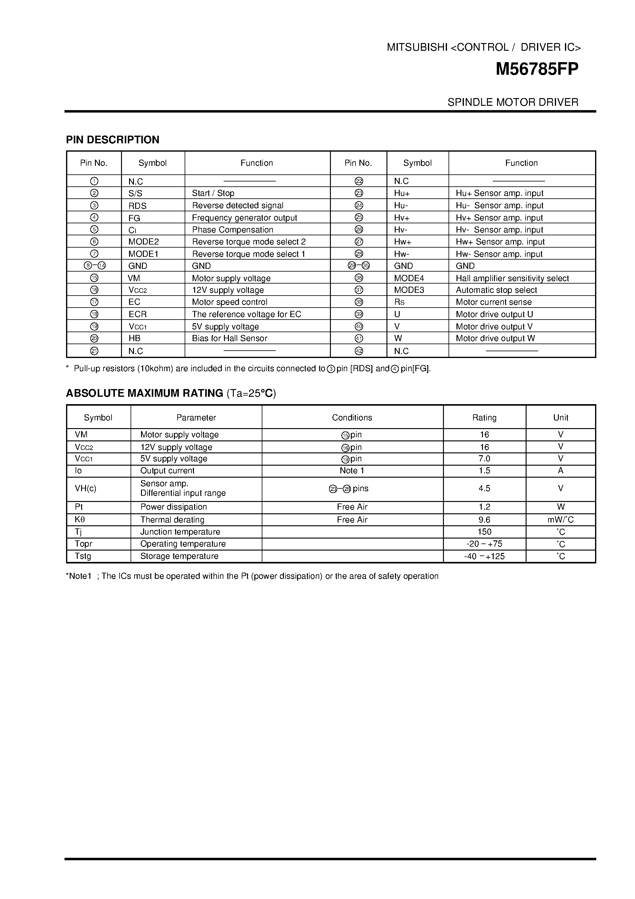 Даташит на микросхему M56785FP страница 2 Даташит M56785FP - SPINDLE MOTOR DRIVER страница 2