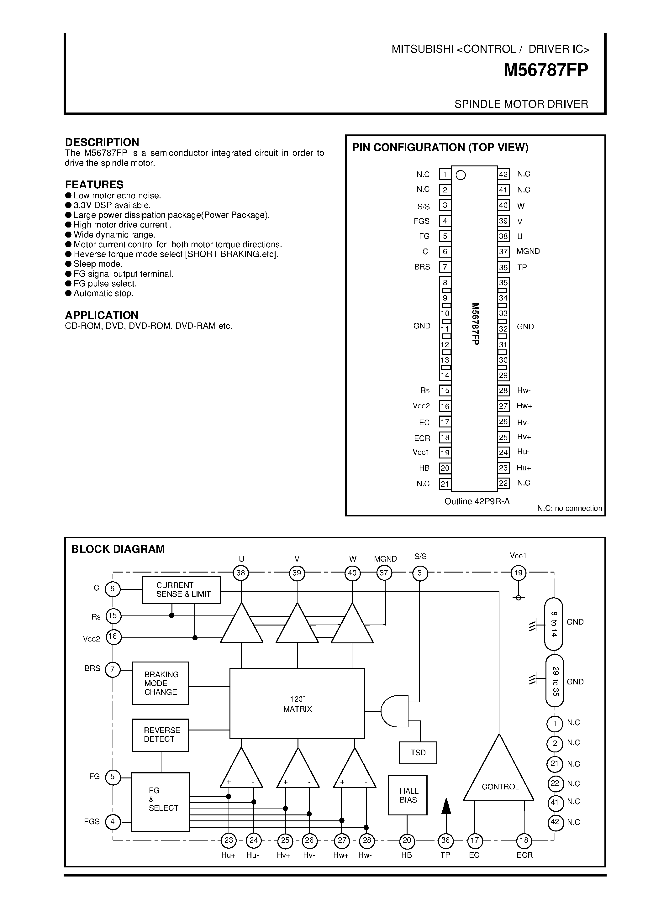 Даташит на микросхему M56787FP страница 1 Даташит M56787FP - SPINDLE MOTOR DRIVER страница 1
