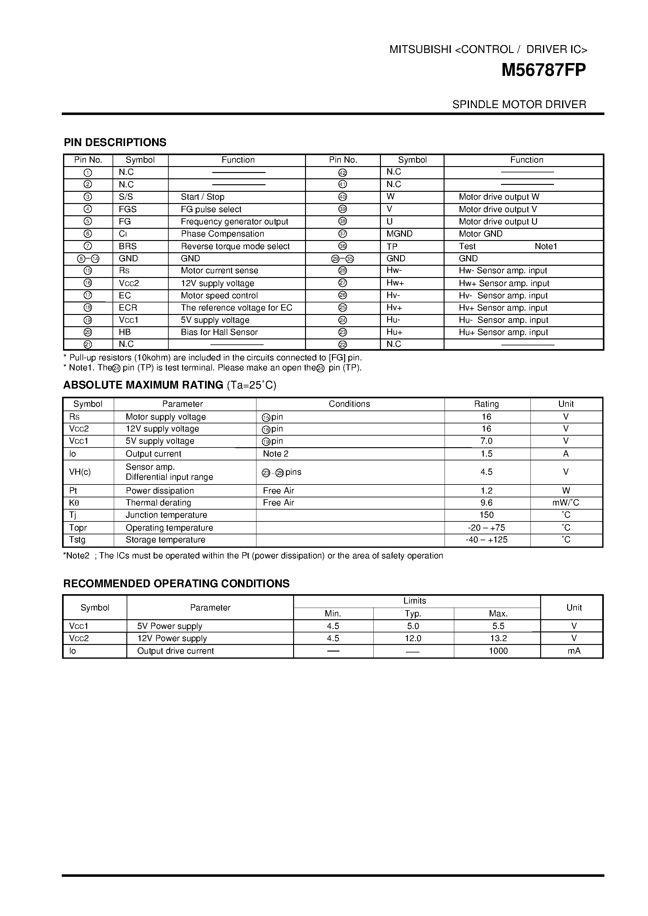 Даташит на микросхему M56787FP страница 2 Даташит M56787FP - SPINDLE MOTOR DRIVER страница 2