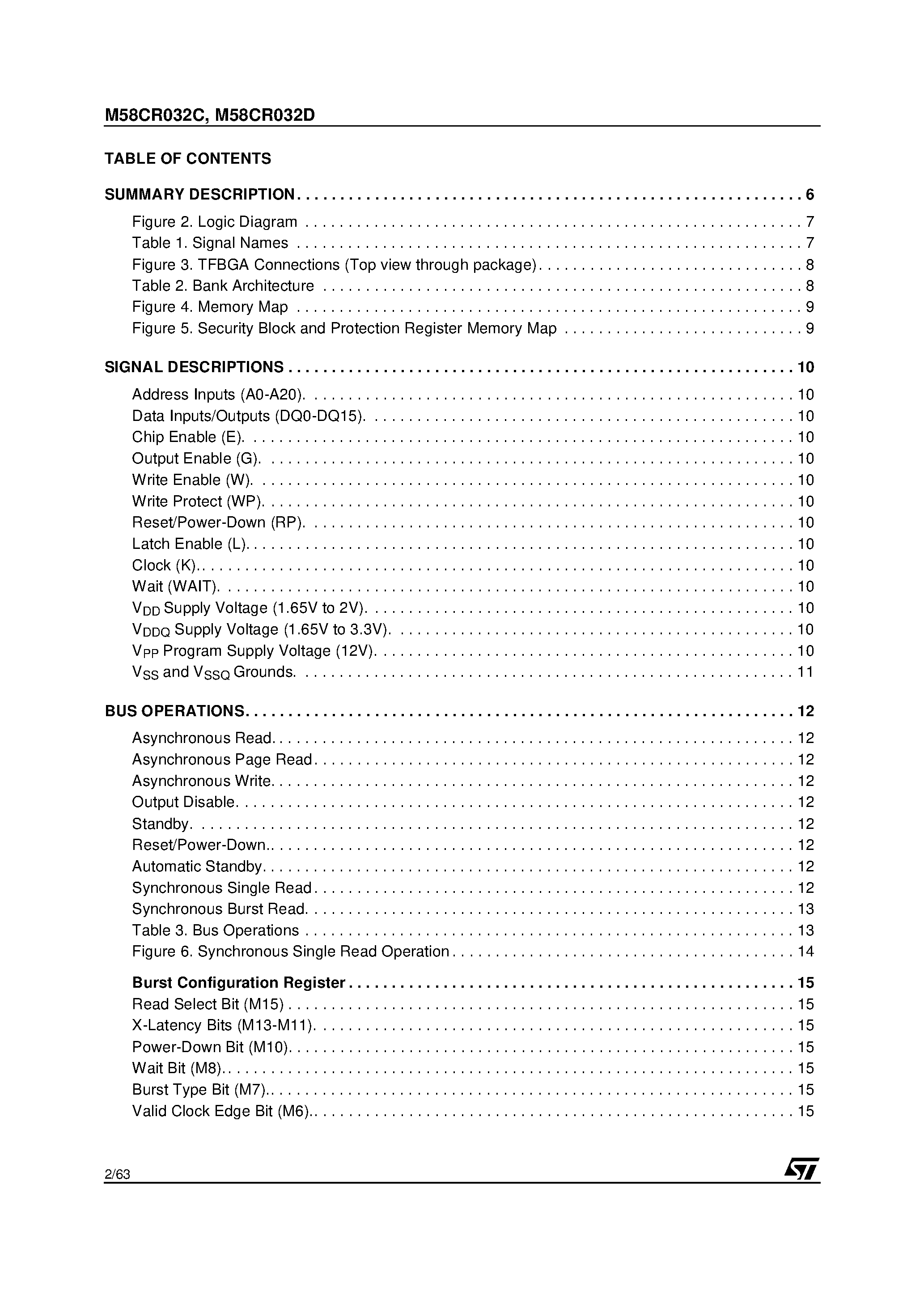 Datasheet M58CR032CZB page 2 Datasheet M58CR032CZB - 32 Mbit 2Mb x 16 / Dual Bank / Burst 1.8V Supply Flash Memory page 2
