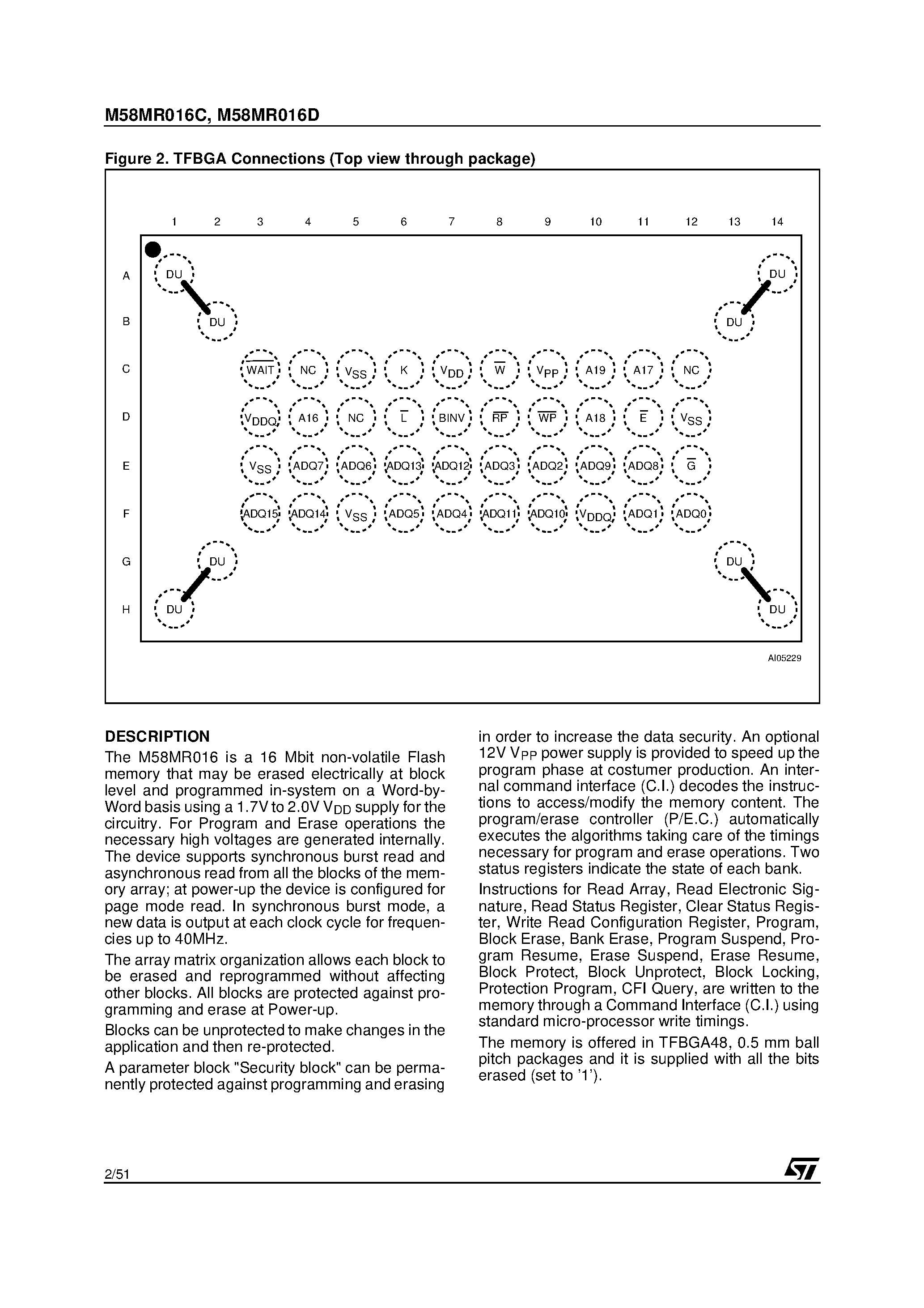 Datasheet M58LR016C100ZC6T - 16 Mbit 1Mb x16 / Mux I/O / Dual Bank / Burst 1.8V Supply Flash Memory page 2