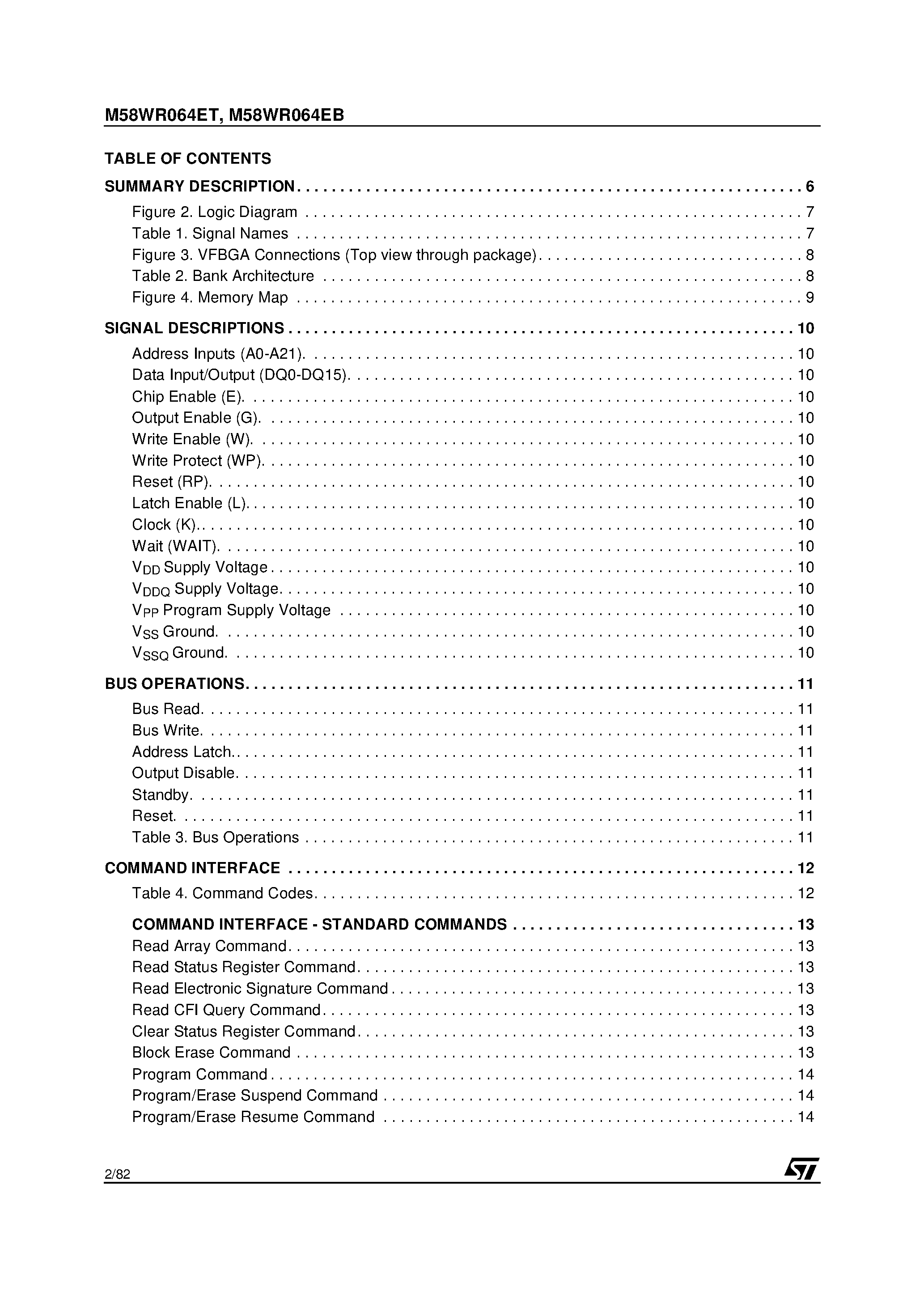 Datasheet M58WR064ET - 64 Mbit 4Mb x 16 / Multiple Bank / Burst 1.8V Supply Flash Memory page 2