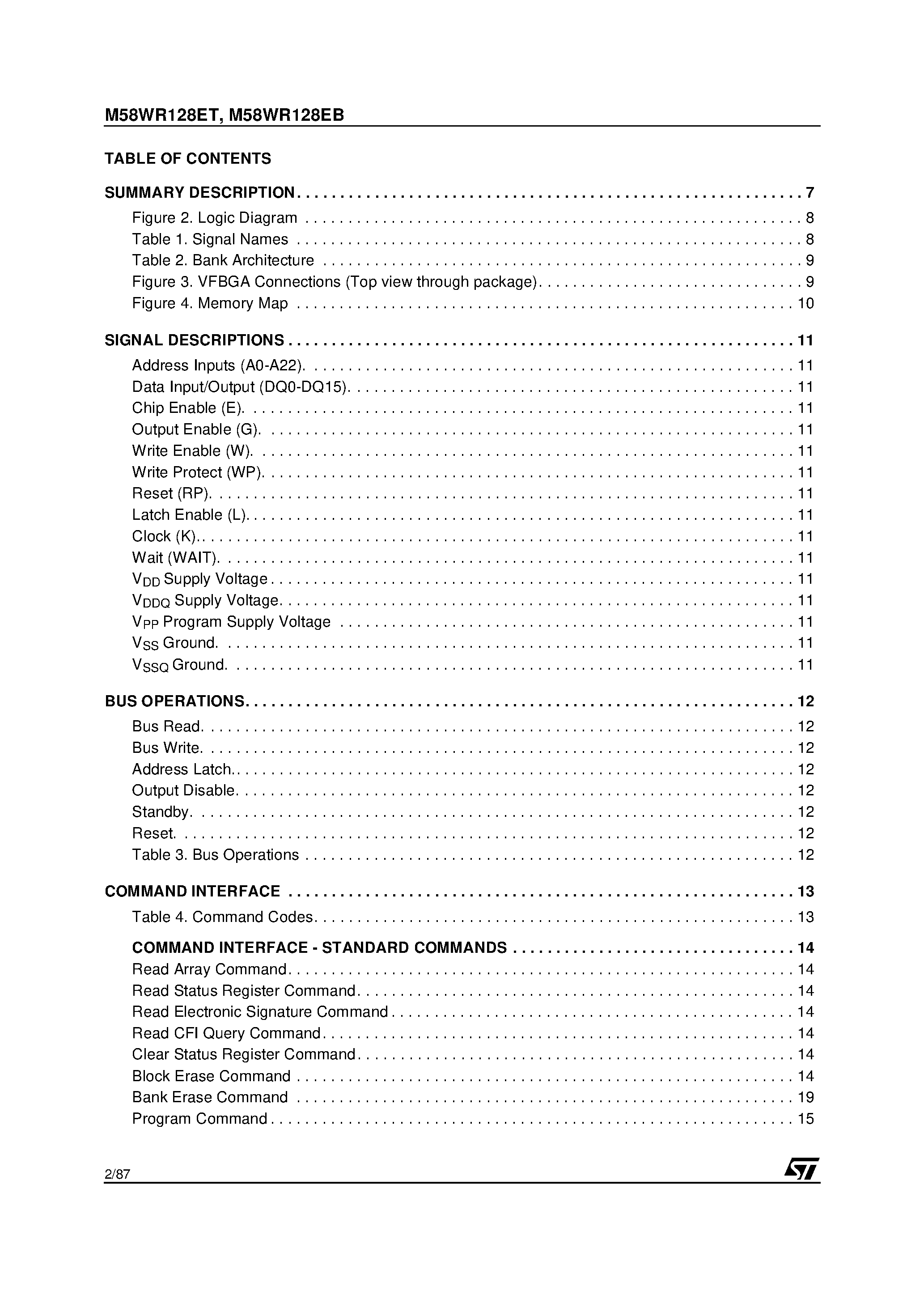 Datasheet M58WR128EB page 2 Datasheet M58WR128EB - 128 Mbit 8Mb x 16 / Multiple Bank / Burst 1.8V Supply Flash Memory page 2