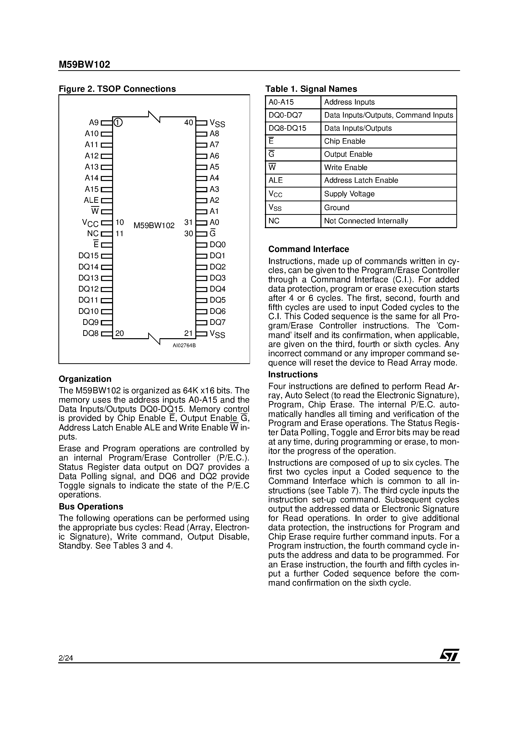 Datasheet M59BW102N - 1 Mbit 64Kb x16 / Burst Low Voltage Flash Memory page 2