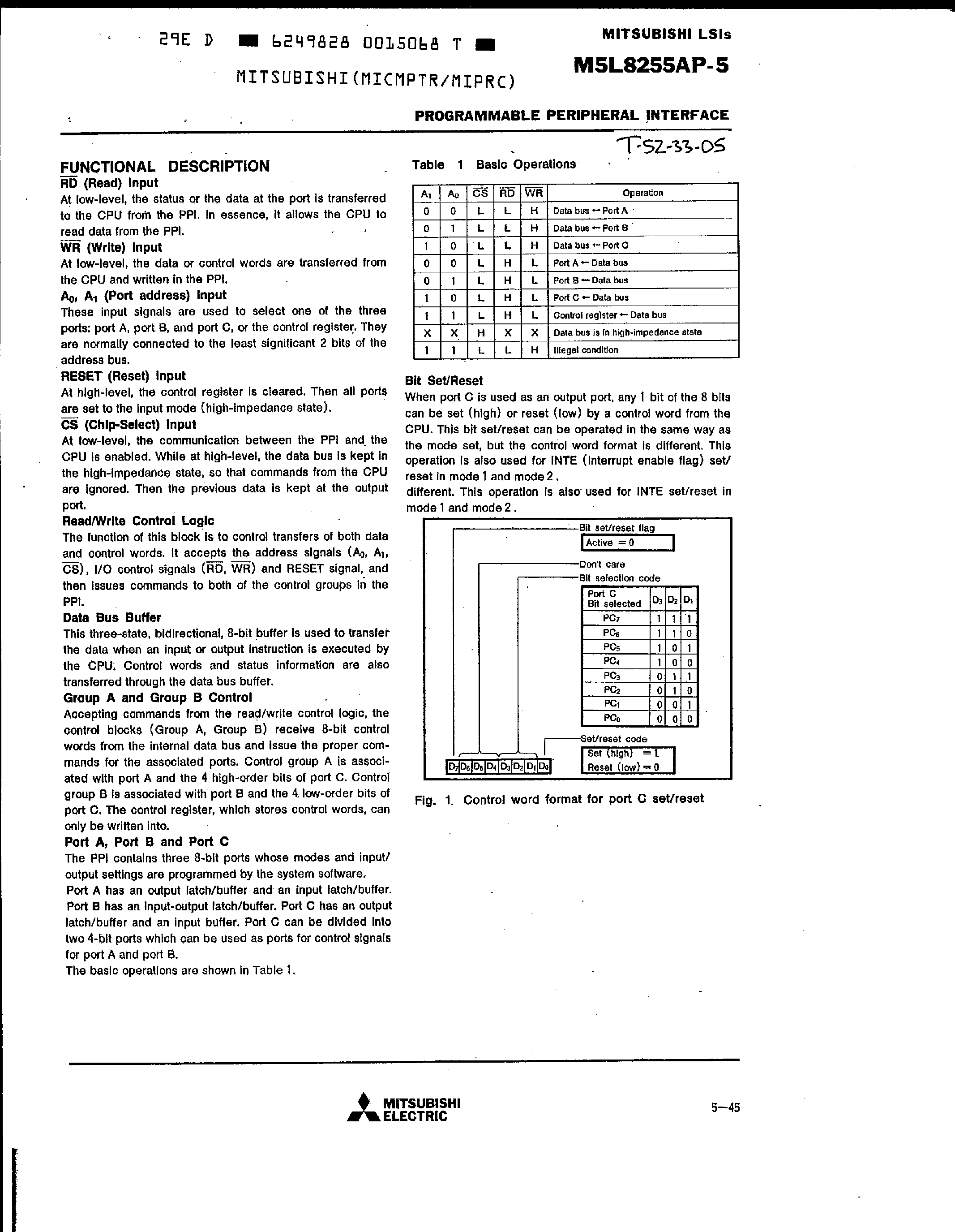 Даташит на микросхему M5L8255AP-5 страница 2 Даташит M5L8255AP-5 - PROGRAMMABLE PERIPHERAL INTERFACE страница 2