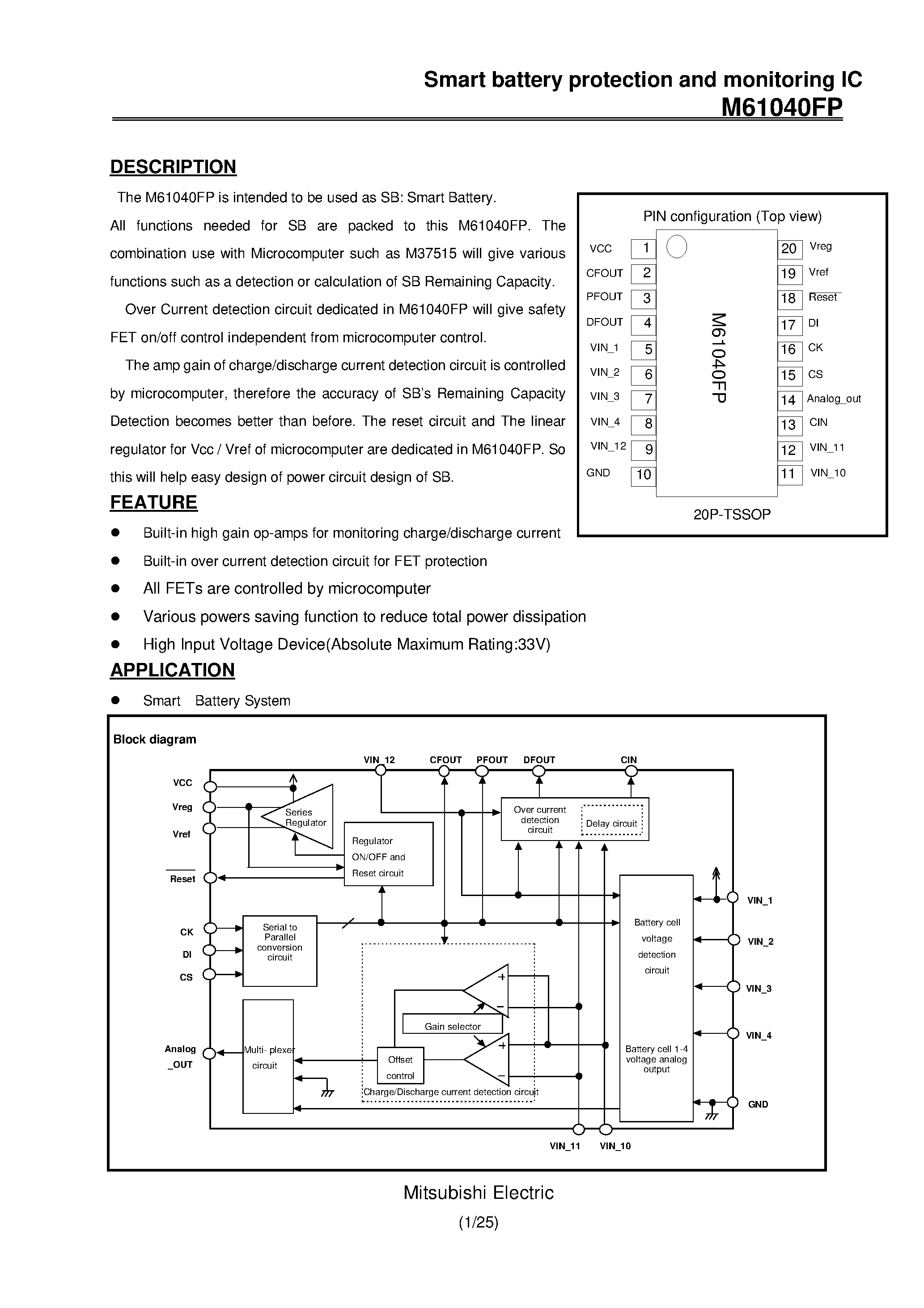 Datasheet M61040 - Smart battery protection and monitoring IC page 1