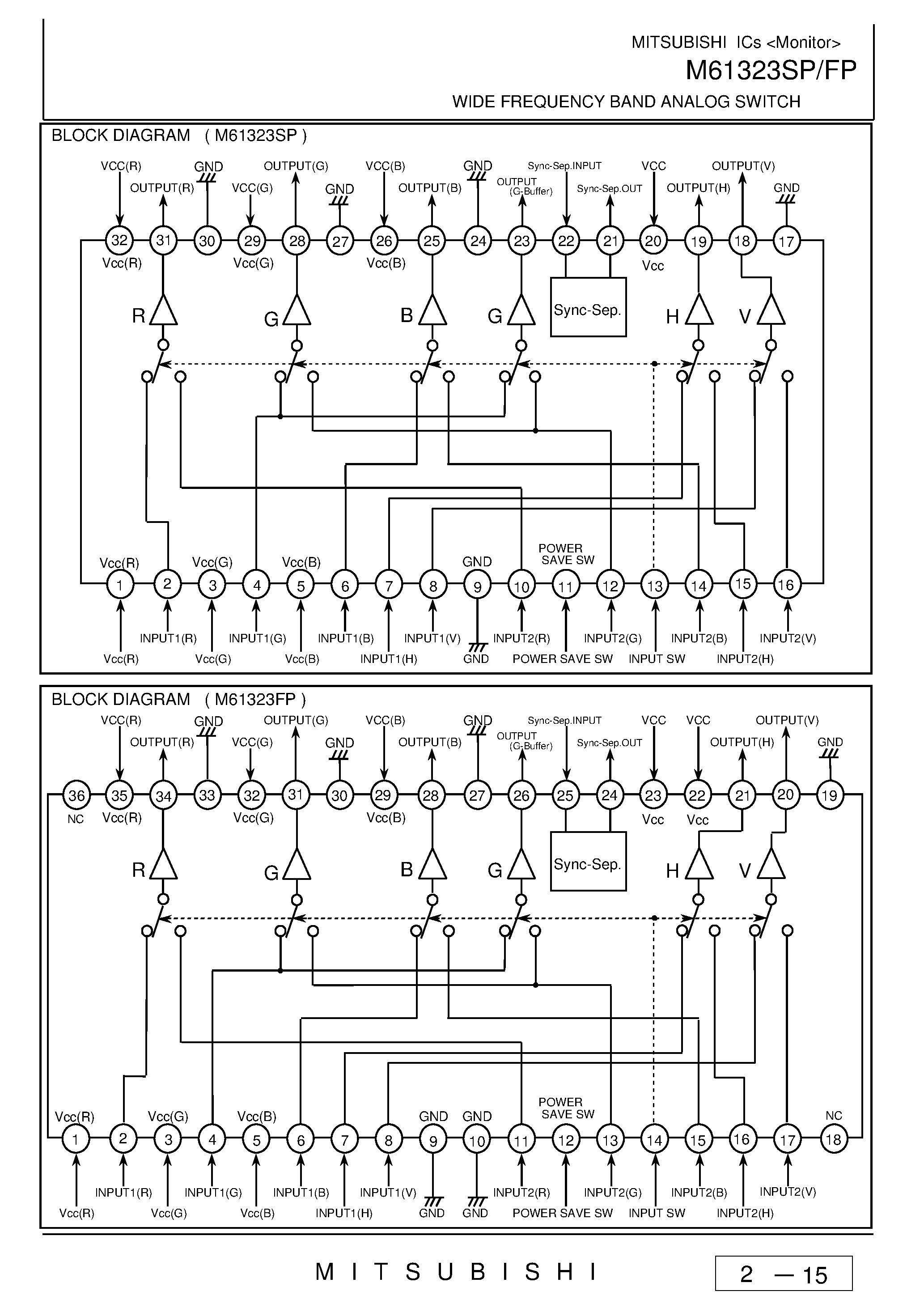 Datasheet M61323SP - WIDE FREQUENCY BAND ANALOG SWITCH page 2