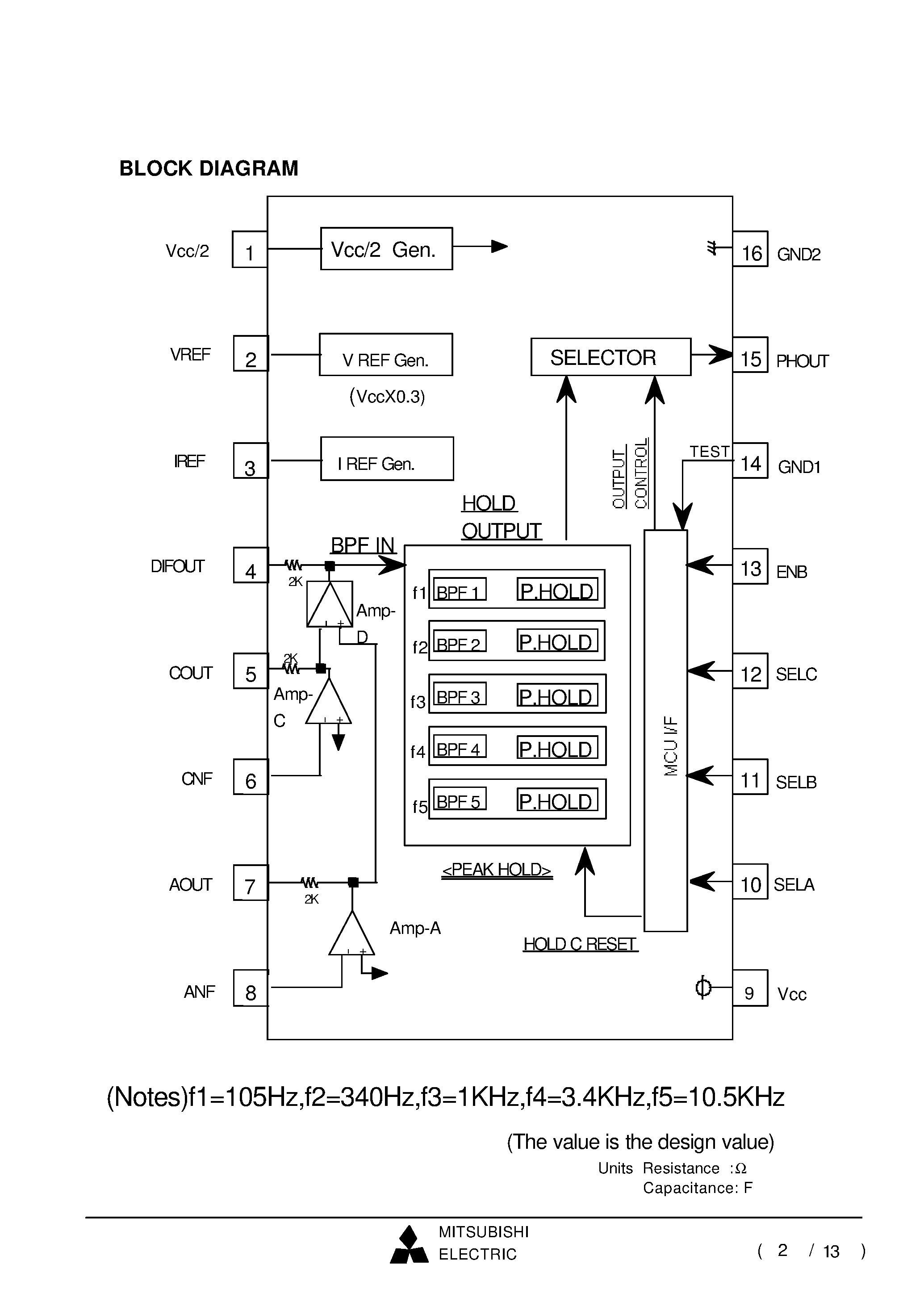 Datasheet M61506FP - Peak hold IC for 5 band spectrum analyzer displays page 2