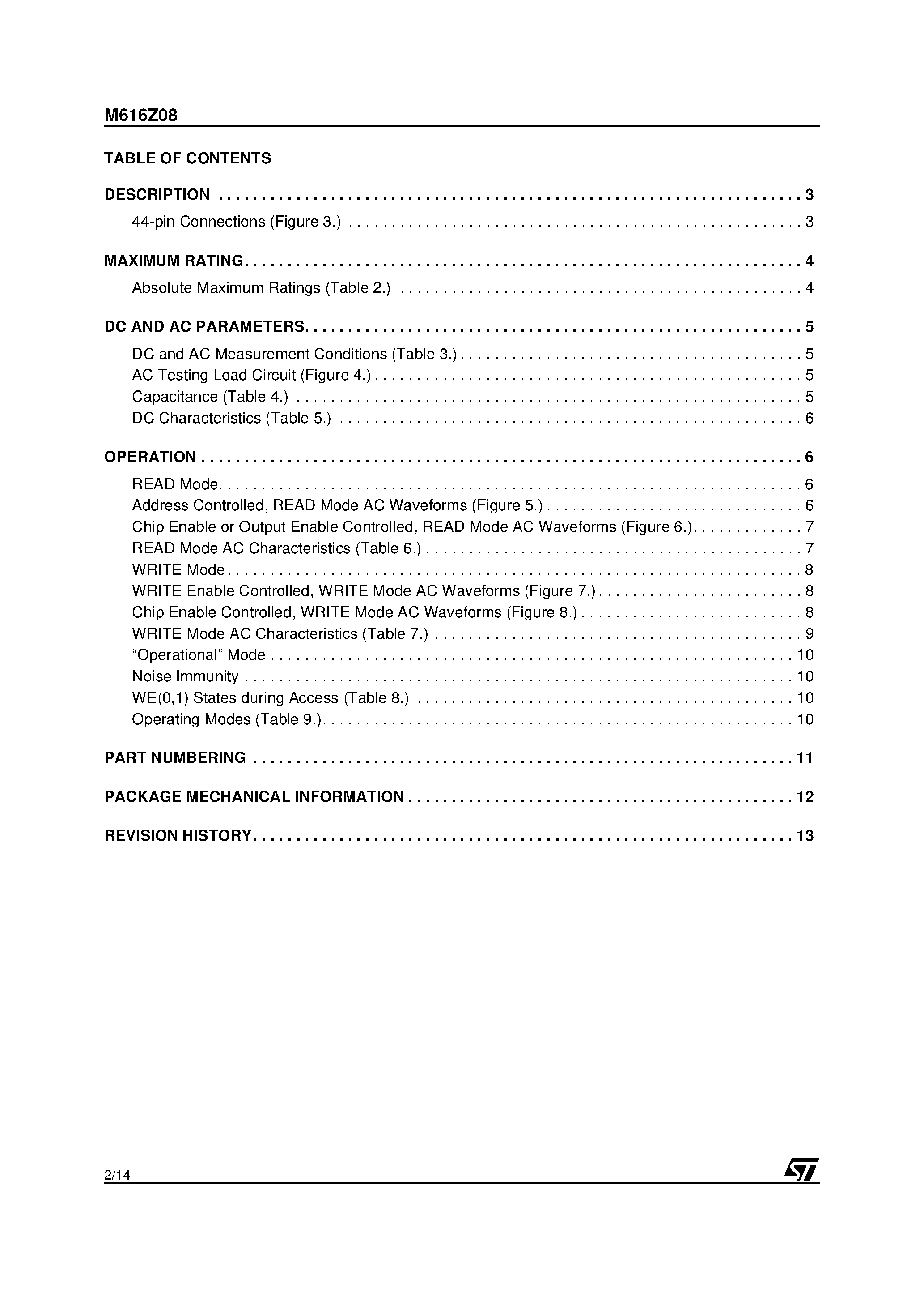 Datasheet M616Z08-20MH3TR - 128 Kbit 8 Kbit x 16 SRAM WITH OUTPUT ENABLE page 2