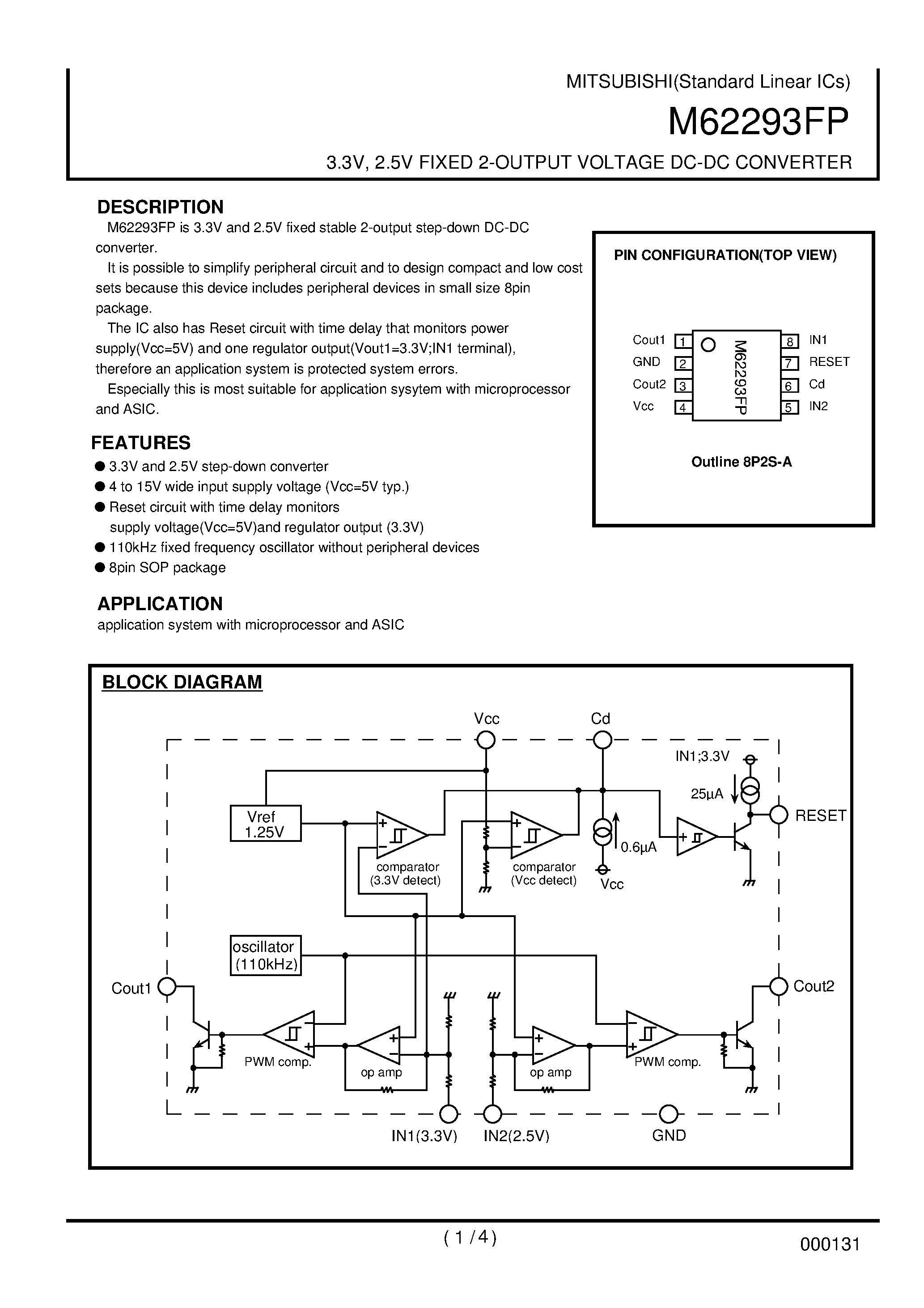 Datasheet M62293 - 3.3V / 2.5V FIXED 2-OUTPUT VOLTAGE DC-DC CONVERTER page 1