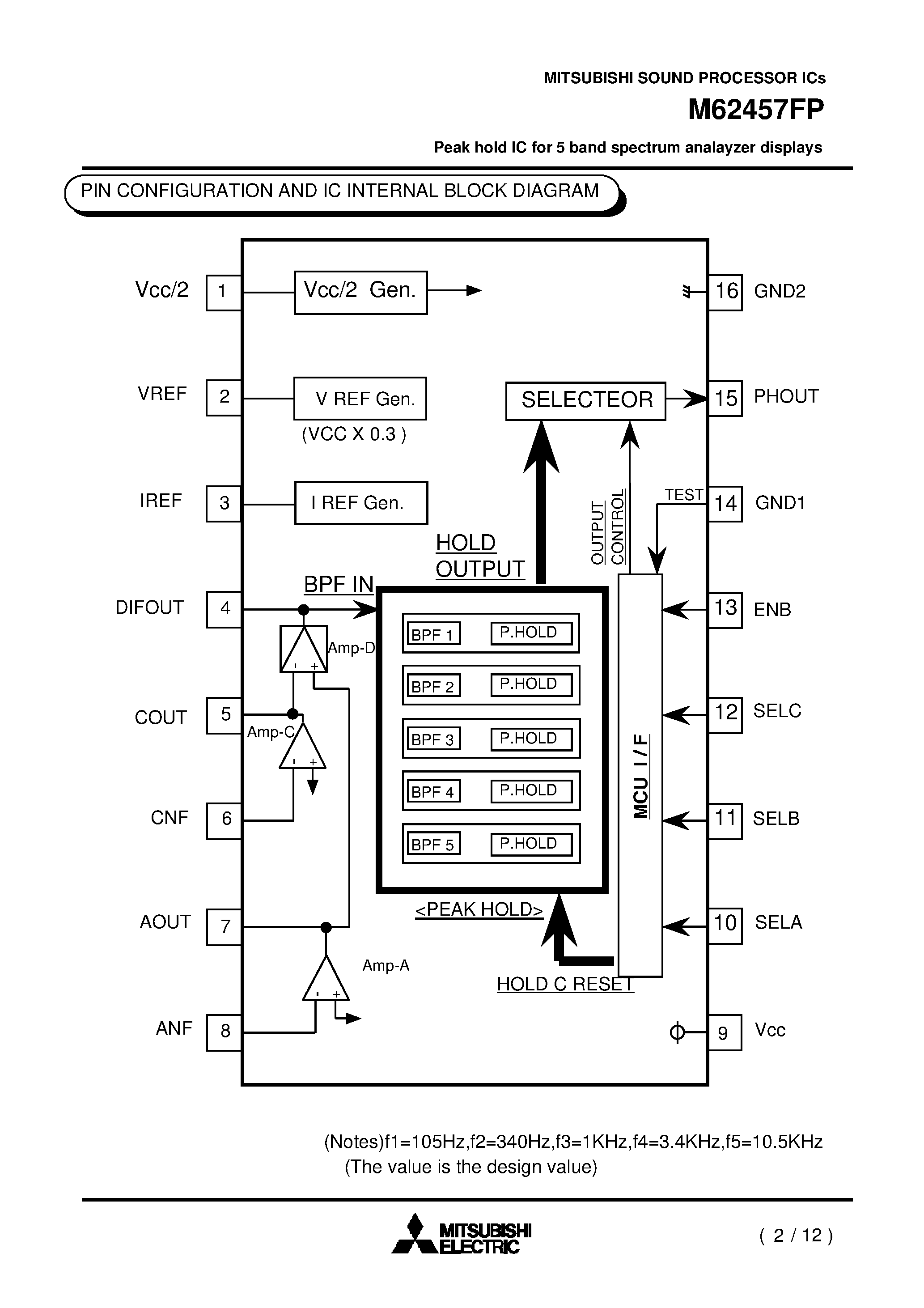 Datasheet M62457FP page 2 Datasheet M62457FP - Peak hold IC for 5 band spectrum analayzer displays page 2