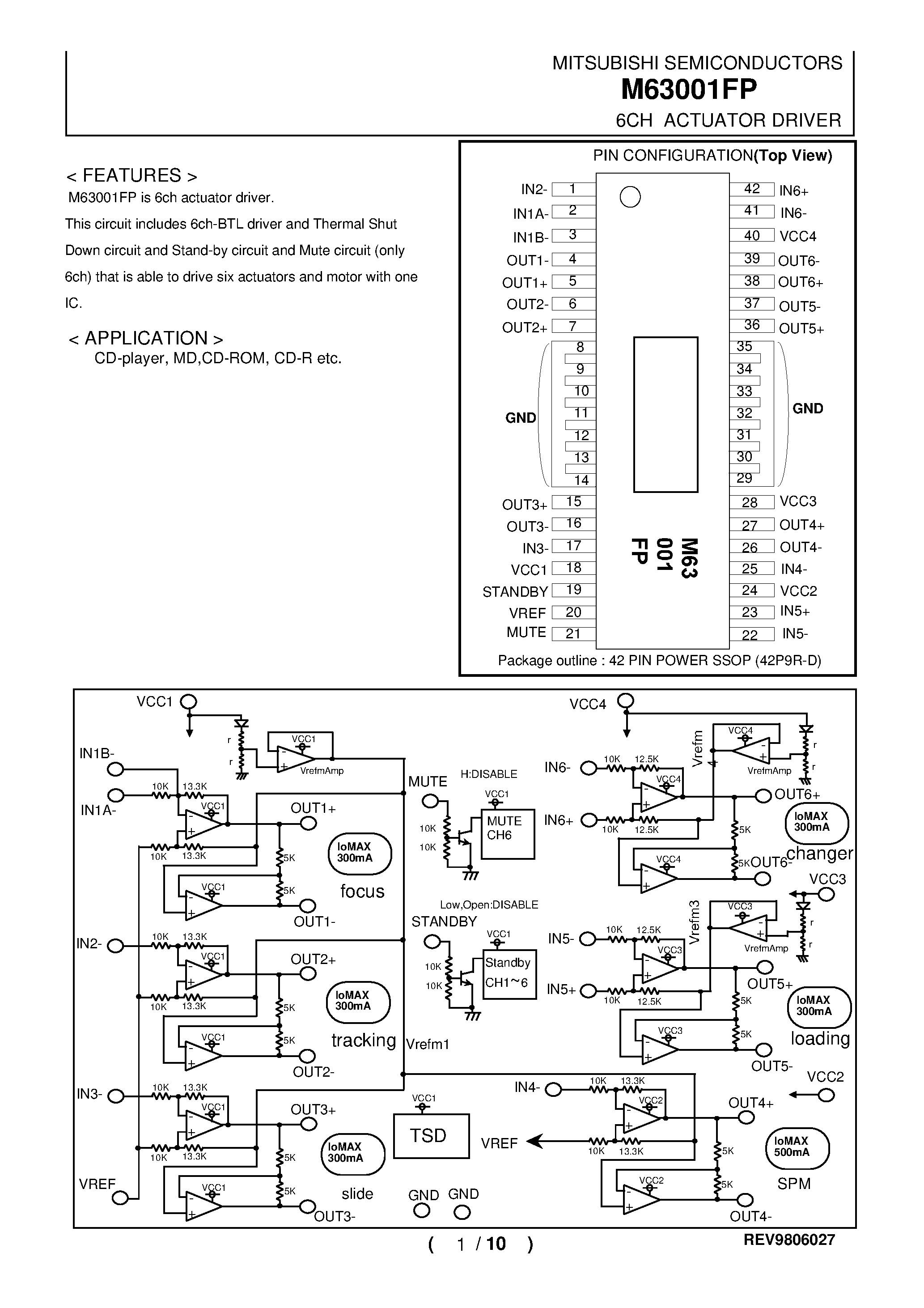 Даташит M63001FP - 6CH ACTUATOR DRIVER страница 1
