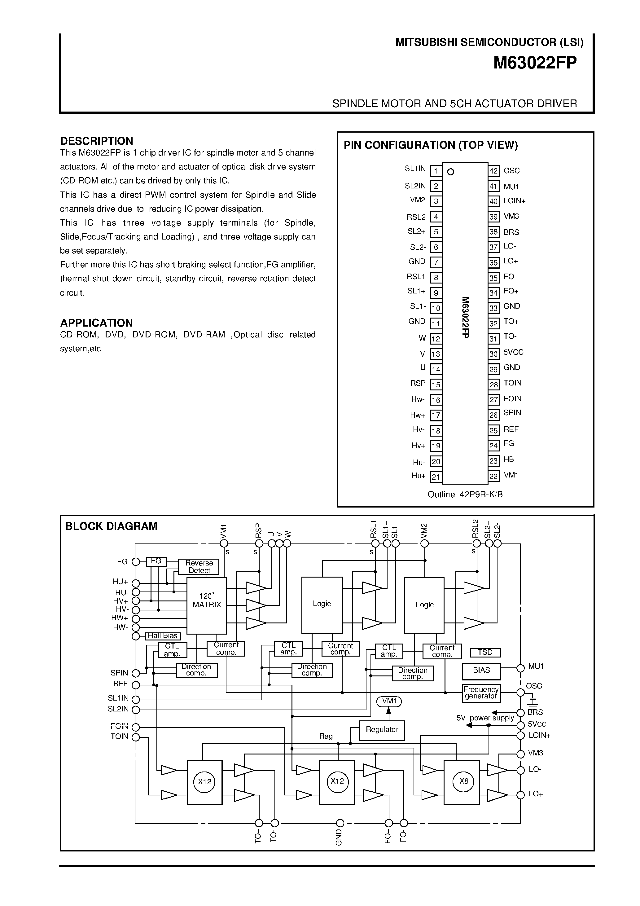 Datasheet M63022FP page 1 Datasheet M63022FP - SPINDLE MOTOR AND 5CH ACTUATOR DRIVER page 1