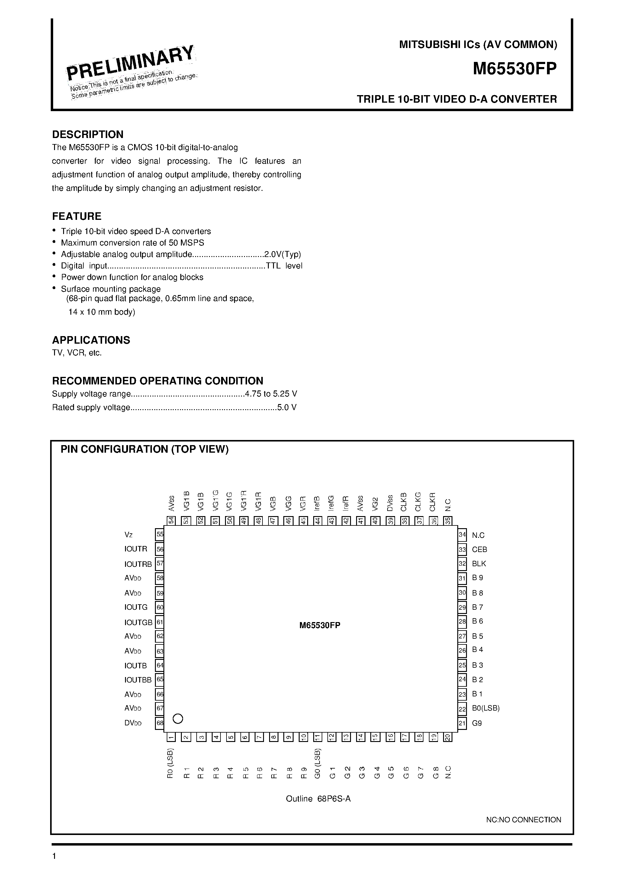 Даташит M655 - TRIPLE 10-BIT VIDEO D-A CONVERTER страница 1