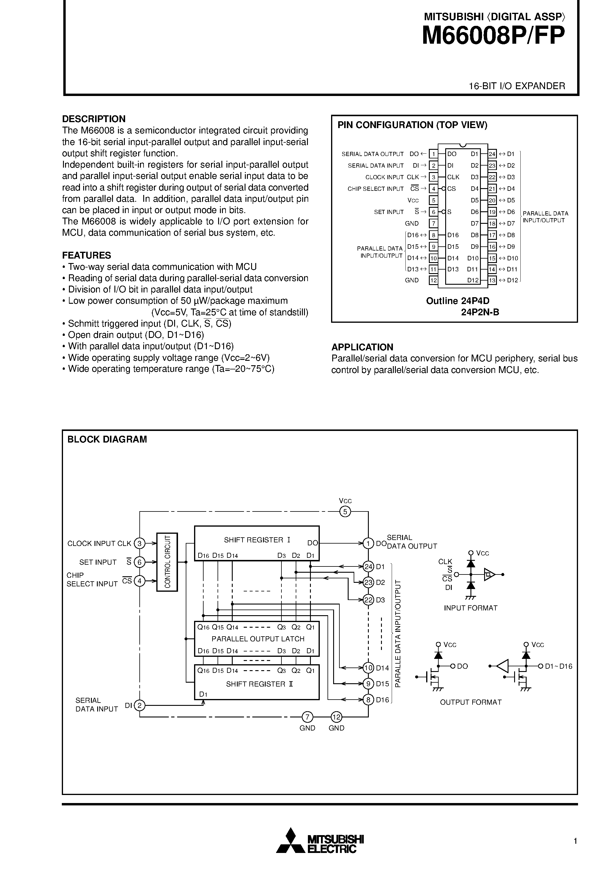 Datasheet M66008FP - 16-BIT I/O EXPANDER page 1