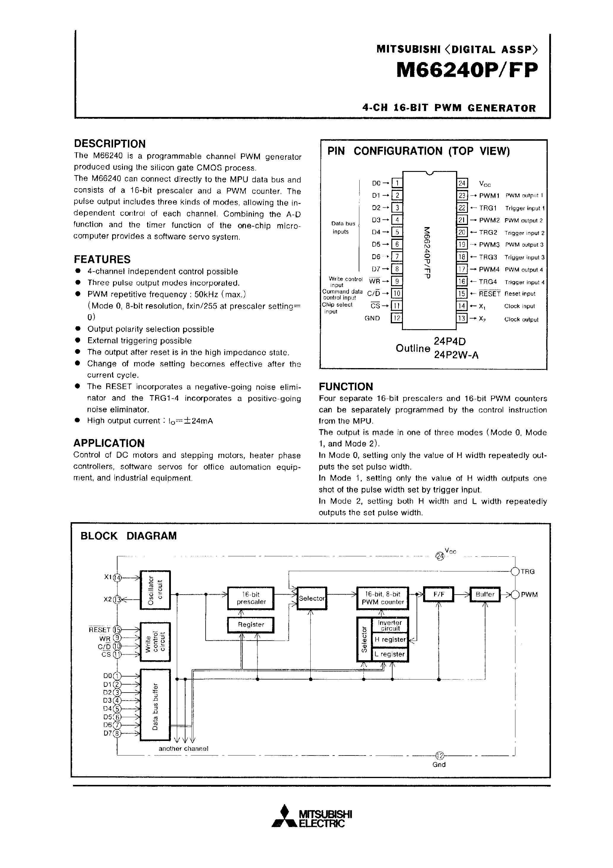 Datasheet M66240P - 4-CH 16-BIT PWM GENERATOR page 1