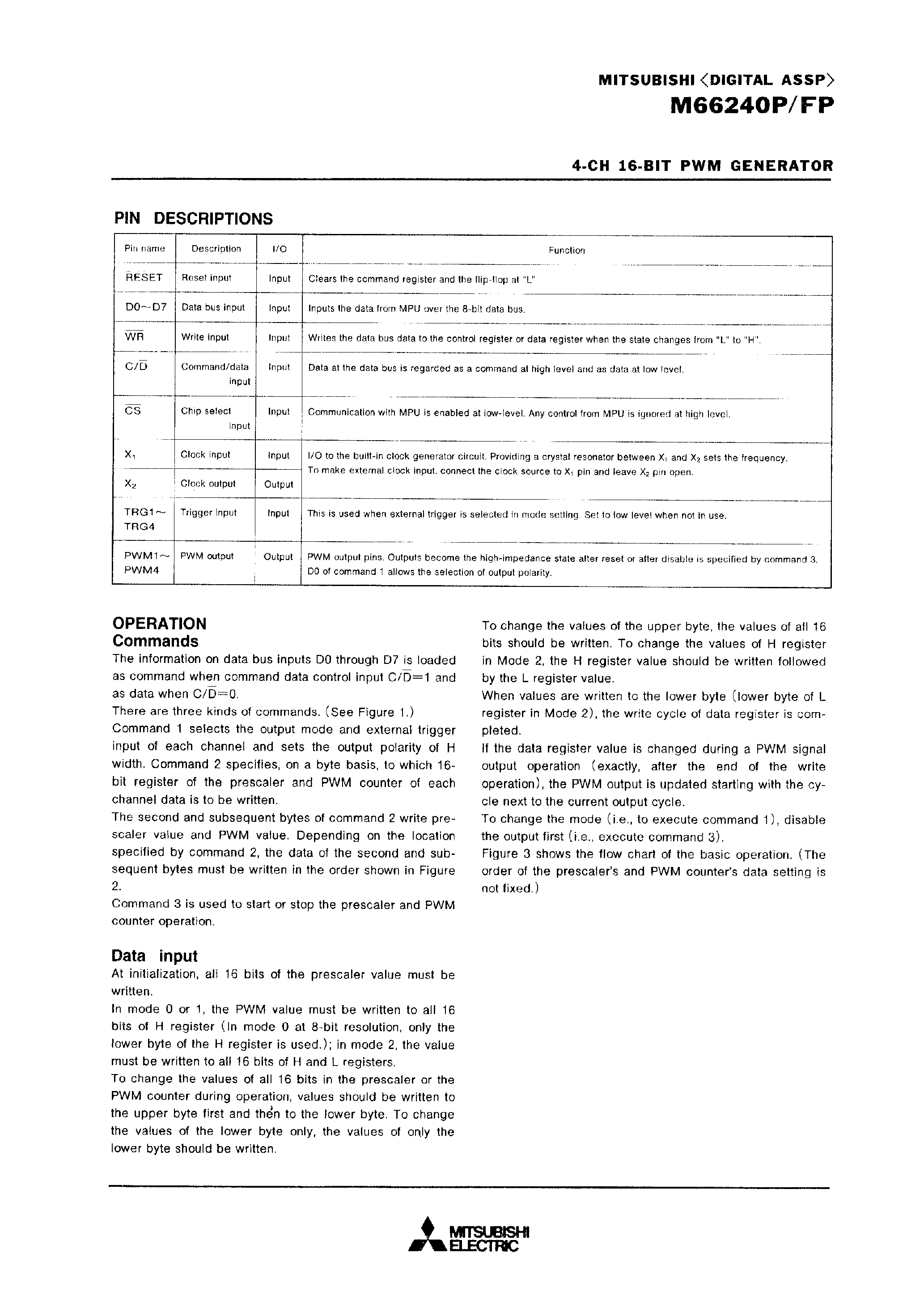Datasheet M66240P - 4-CH 16-BIT PWM GENERATOR page 2