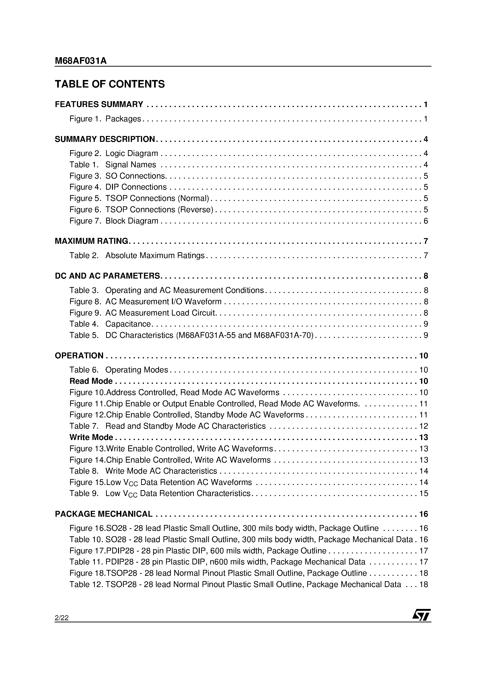 Datasheet M68AF031A - 256 Kbit (32K x 8) 5.0V Asynchronous SRAM page 2