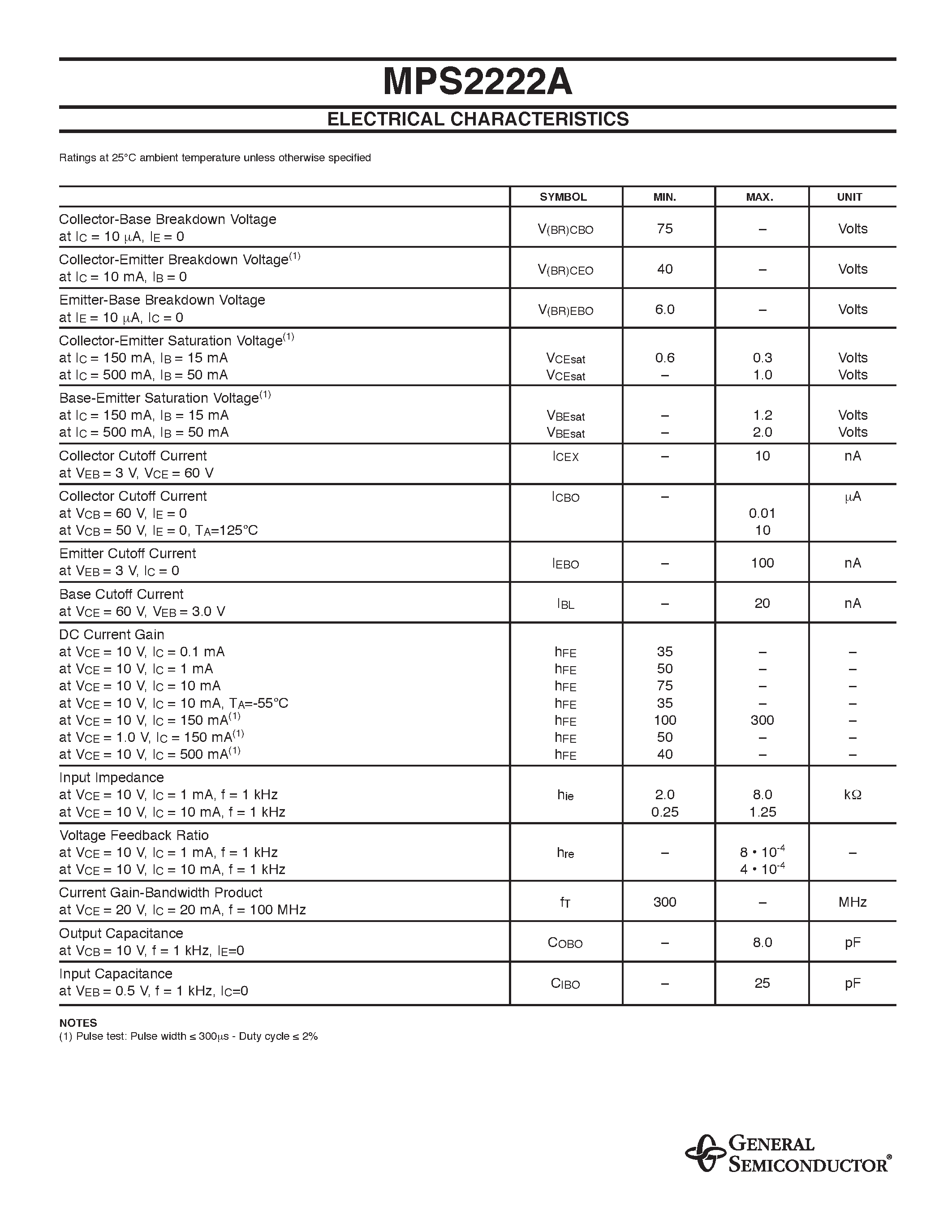 Datasheet MPS2222A page 2 Datasheet MPS2222A - SMALL SIGNAL TRANSISTORS (NPN) page 2