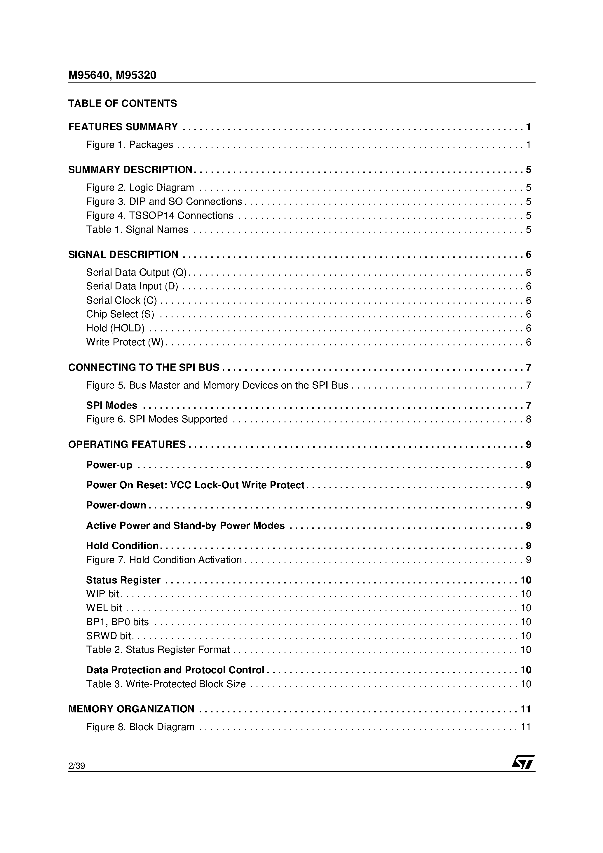 Datasheet M95320 page 2 Datasheet M95320 - 64/32/16/8 Kbit Serial SPI Bus EEPROM With High Speed Clock page 2
