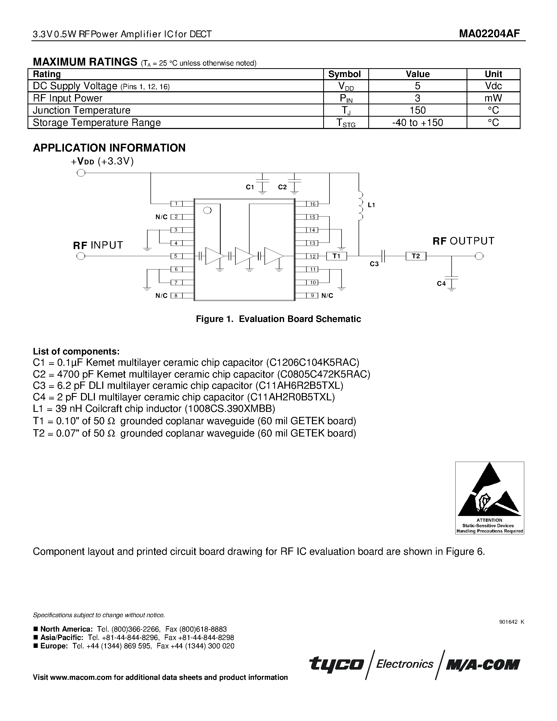 Datasheet MA02204AF - 3.3V 0.5W RF Power Amplifier IC for DECT page 2