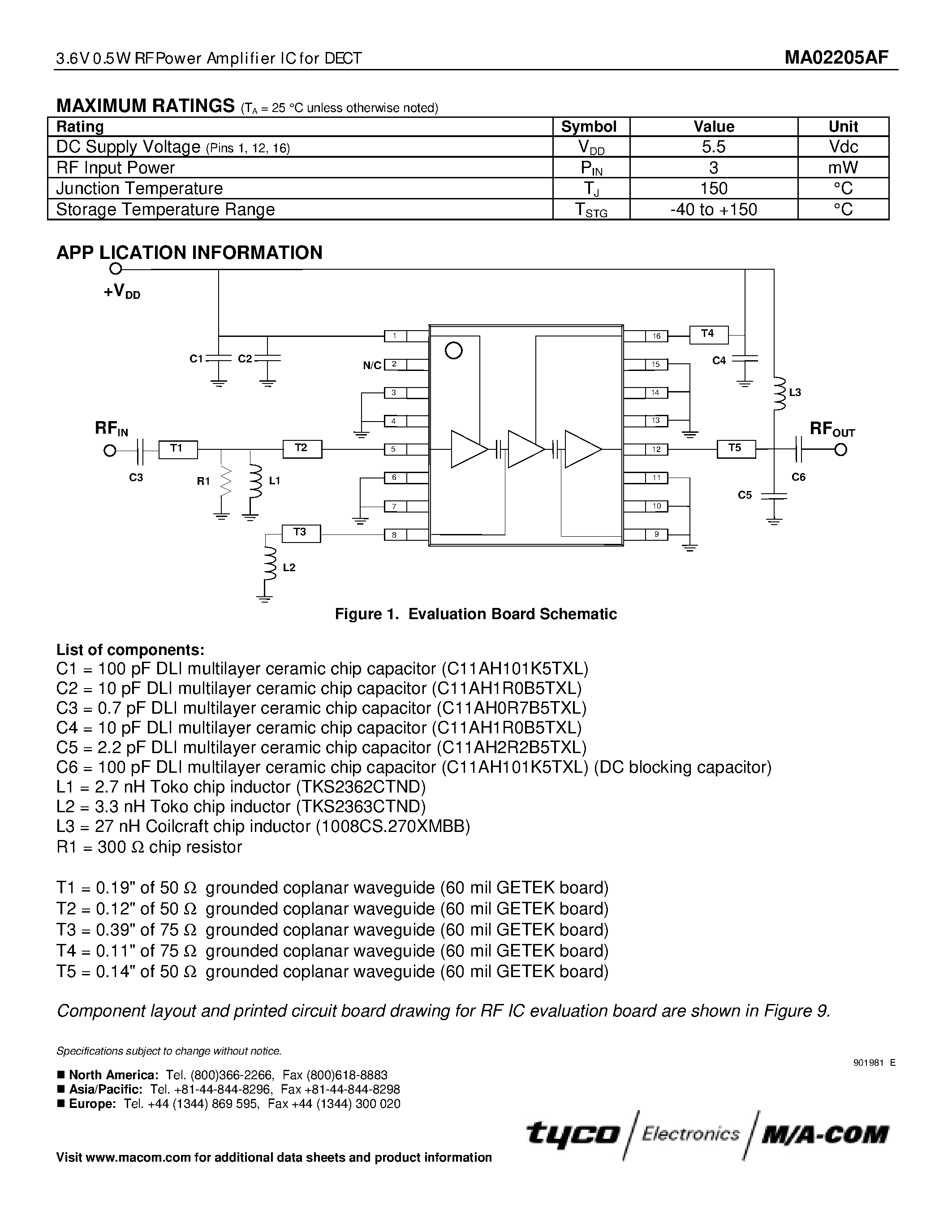 Datasheet MA02205AF - 3.6V 0.5W RF Power Amplifier IC for DECT page 2