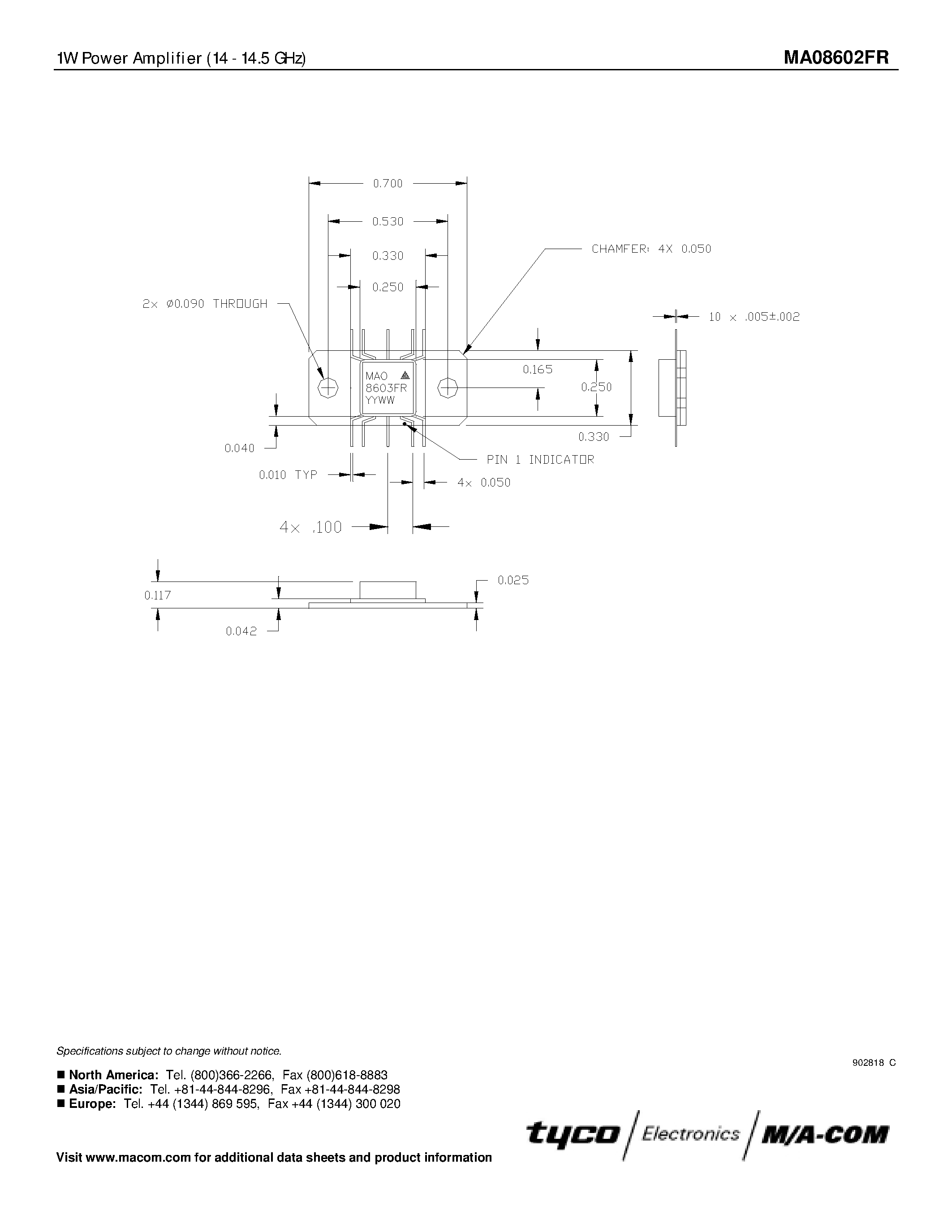 Datasheet MA08602FR - 1W Power Amplifier 14 - 14.5 GHz page 2