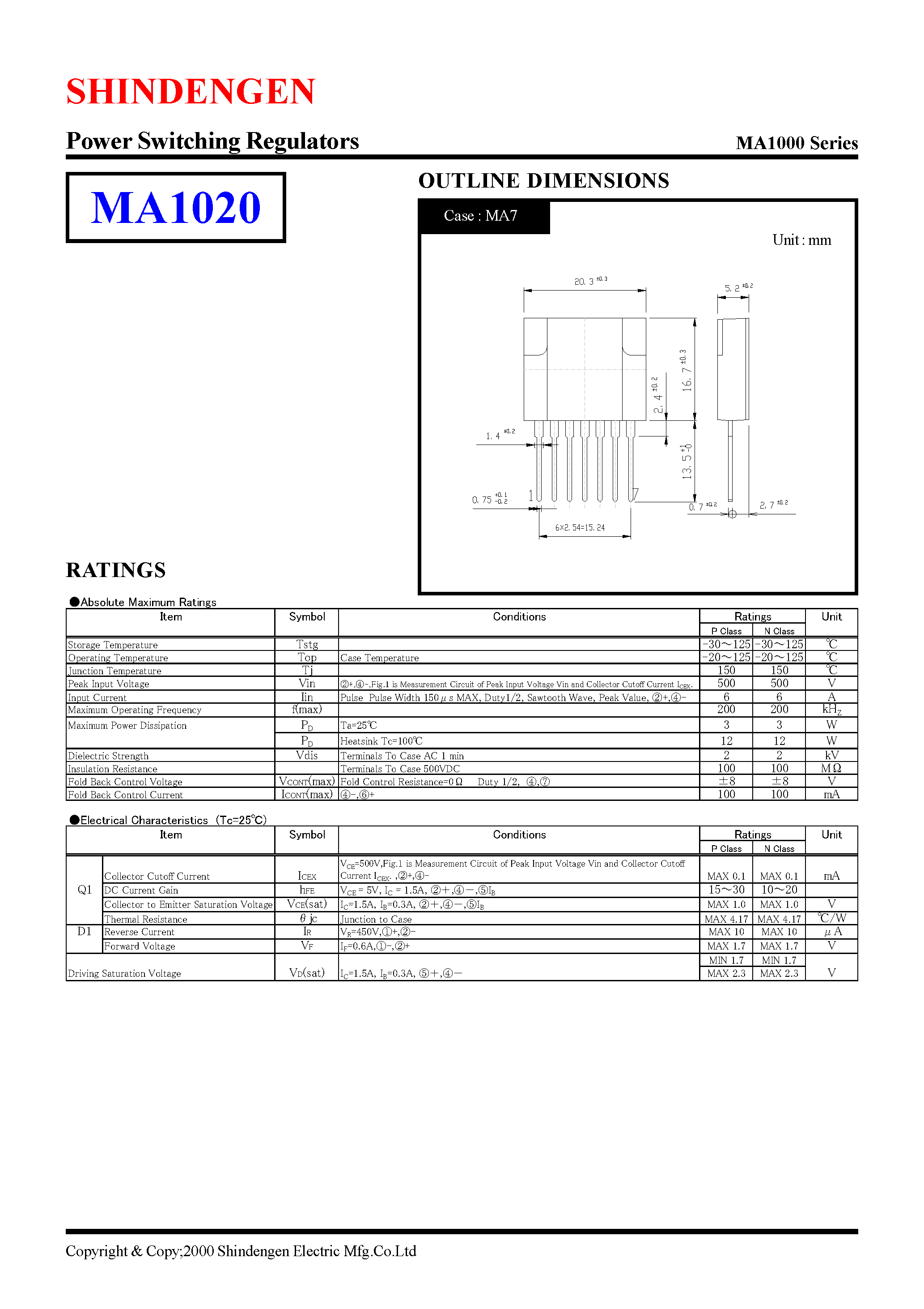 Datasheet MA1020 - Power Switching Regulators page 1