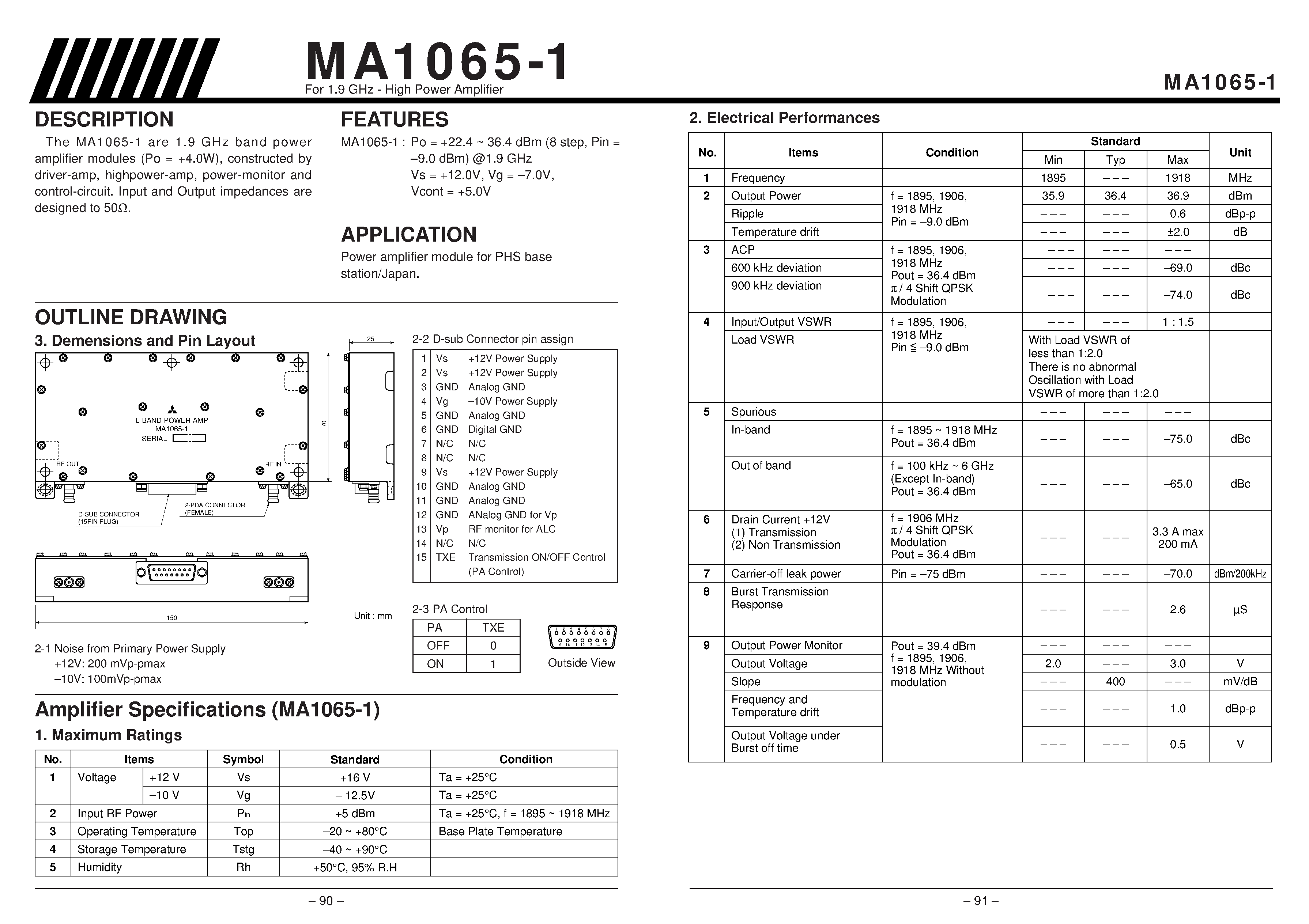 Datasheet MA1065-1 - For 1.9 GHz - High Power Amplifier page 1