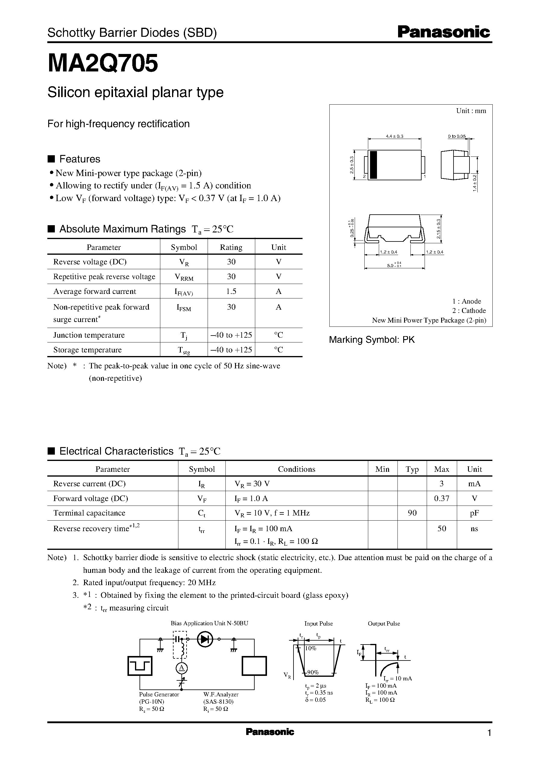 Даташит MA10705 - Schottky Barrier Diodes (SBD) страница 1