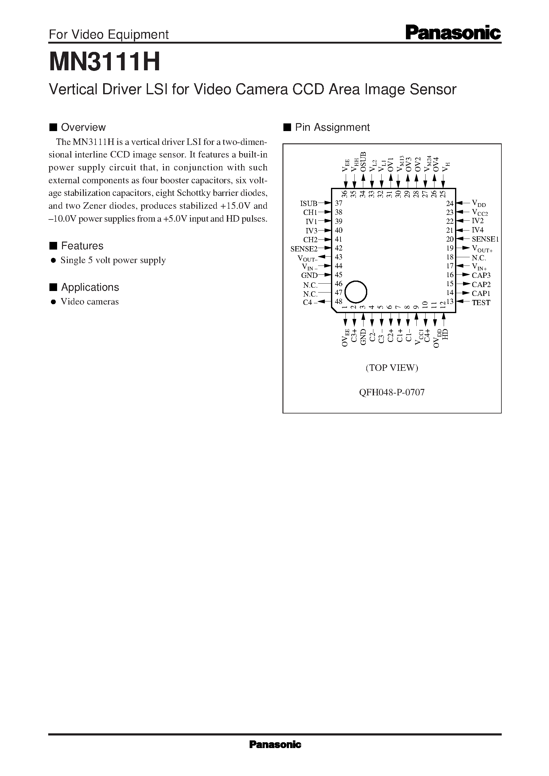 Datasheet MA1100-M - Vertical Driver LSI for Video Camera CCD Area Image Sensor page 1