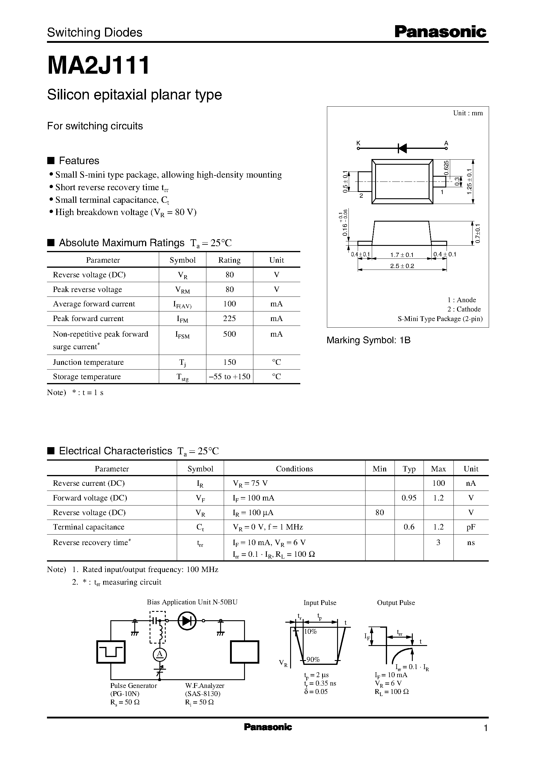 Даташит MA111 - Switching Diodes страница 1