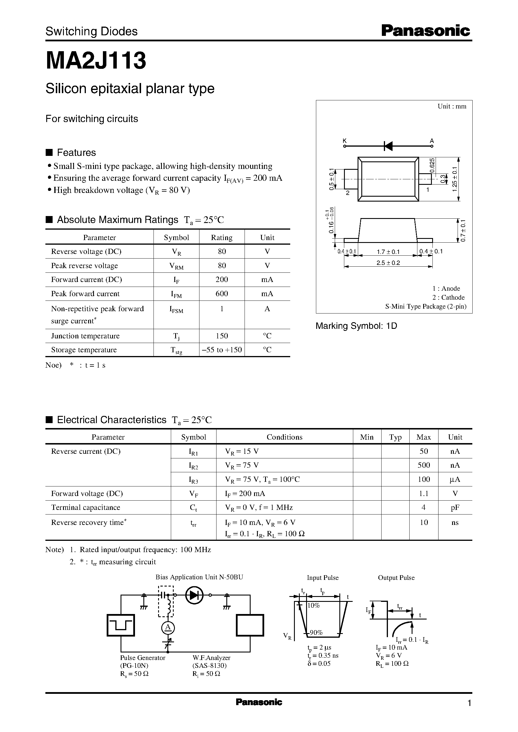 Даташит MA113 - Switching Diodes страница 1
