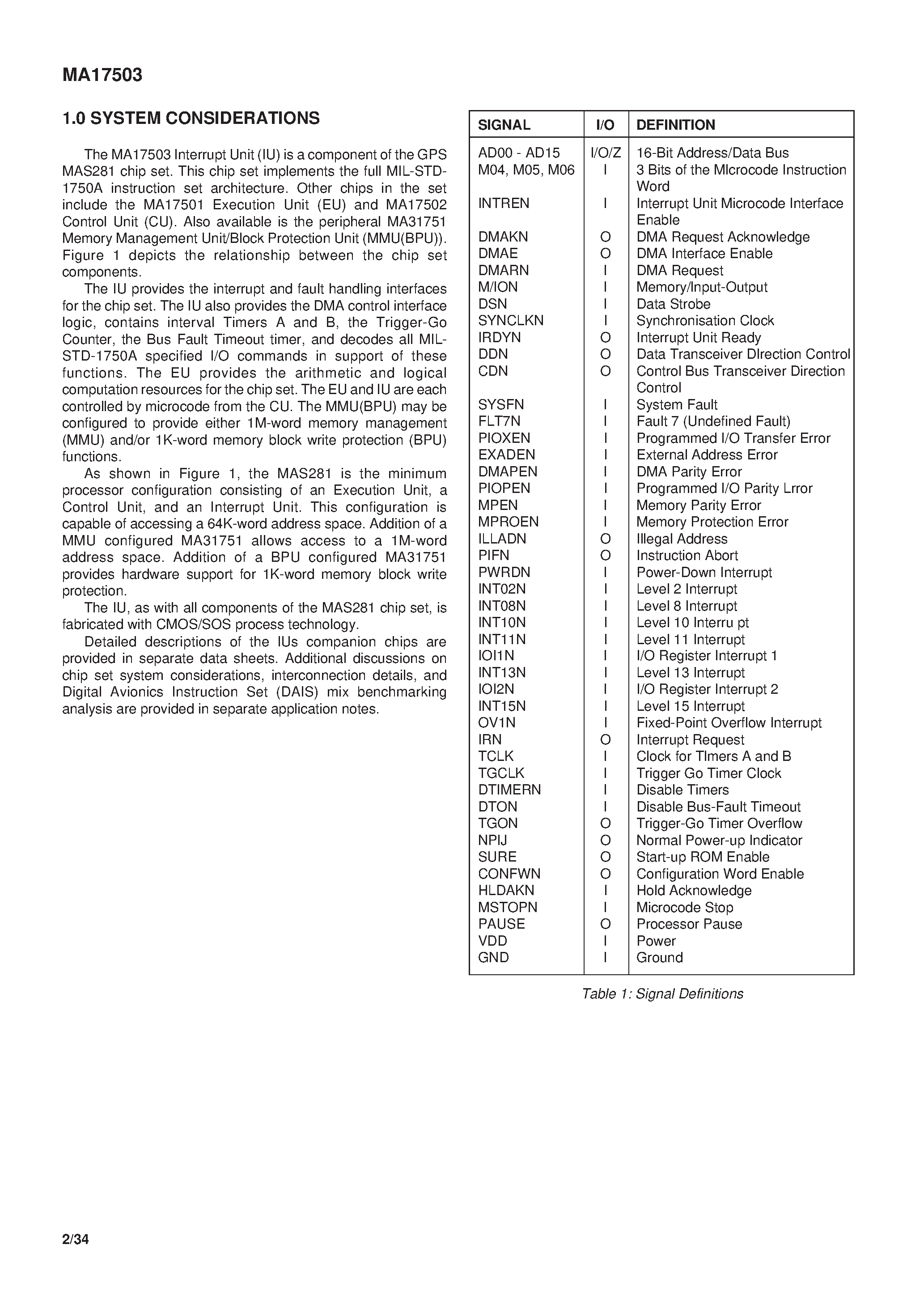 Datasheet MA17503 - Radiation Hard MIL-STD-1750A Interrupt Unit page 2