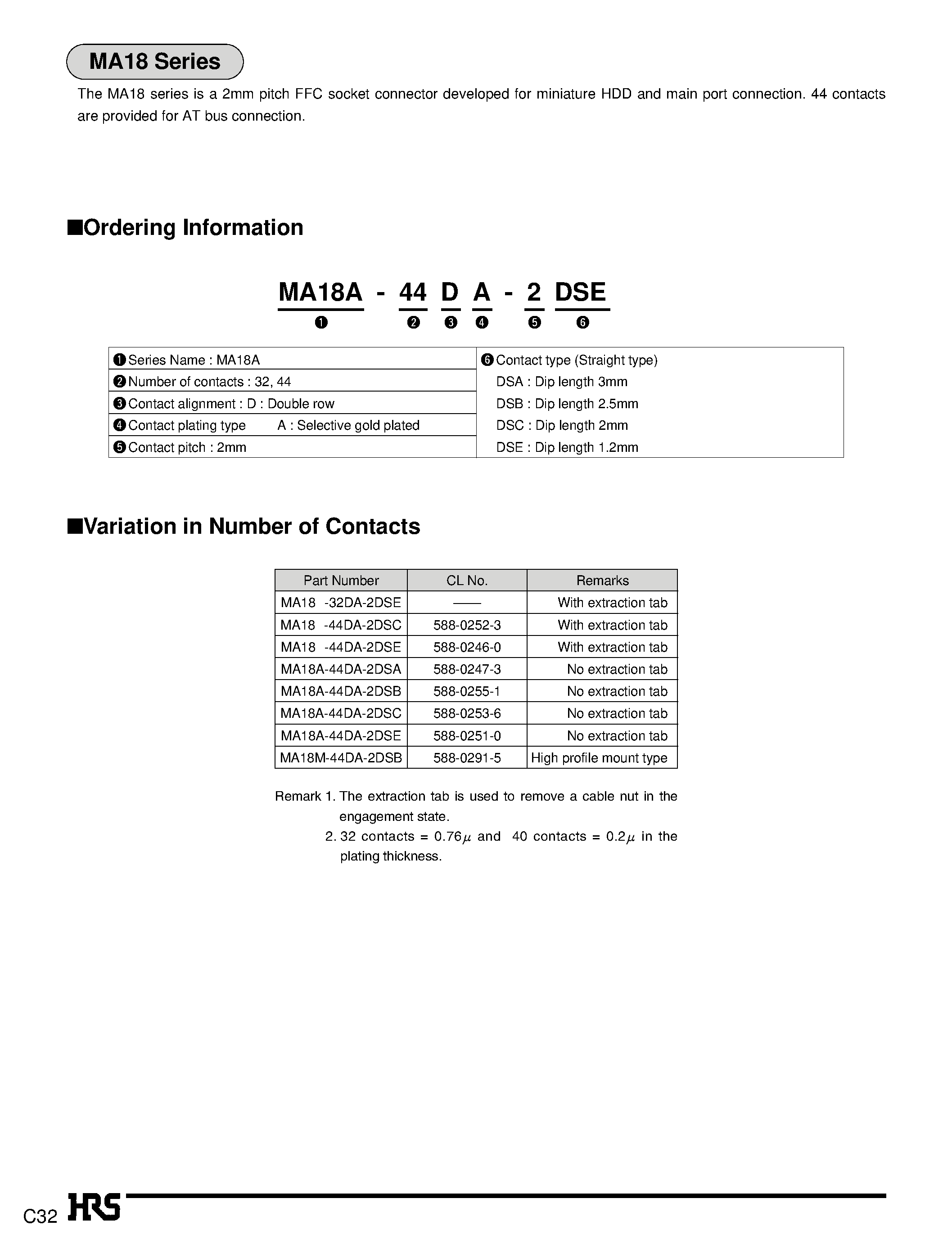 Datasheet MA18A-44DA-2DSA - MA18 series is a 2mm pitch FFC socket connector developed for miniature HDD and main port connection page 1