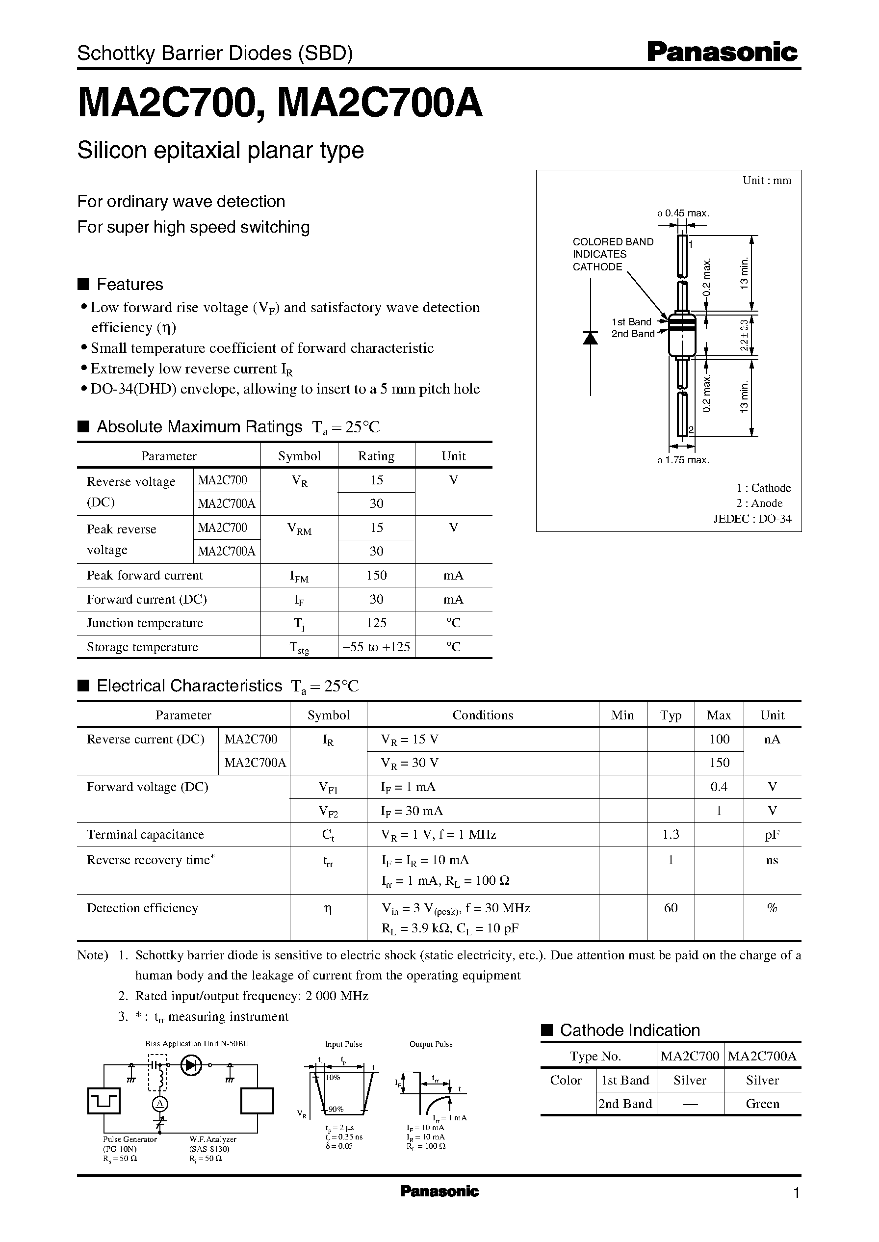 Даташит на микросхему MA2C700 страница 1 Даташит MA2C700 - Schottky Barrier Diodes (SBD) страница 1