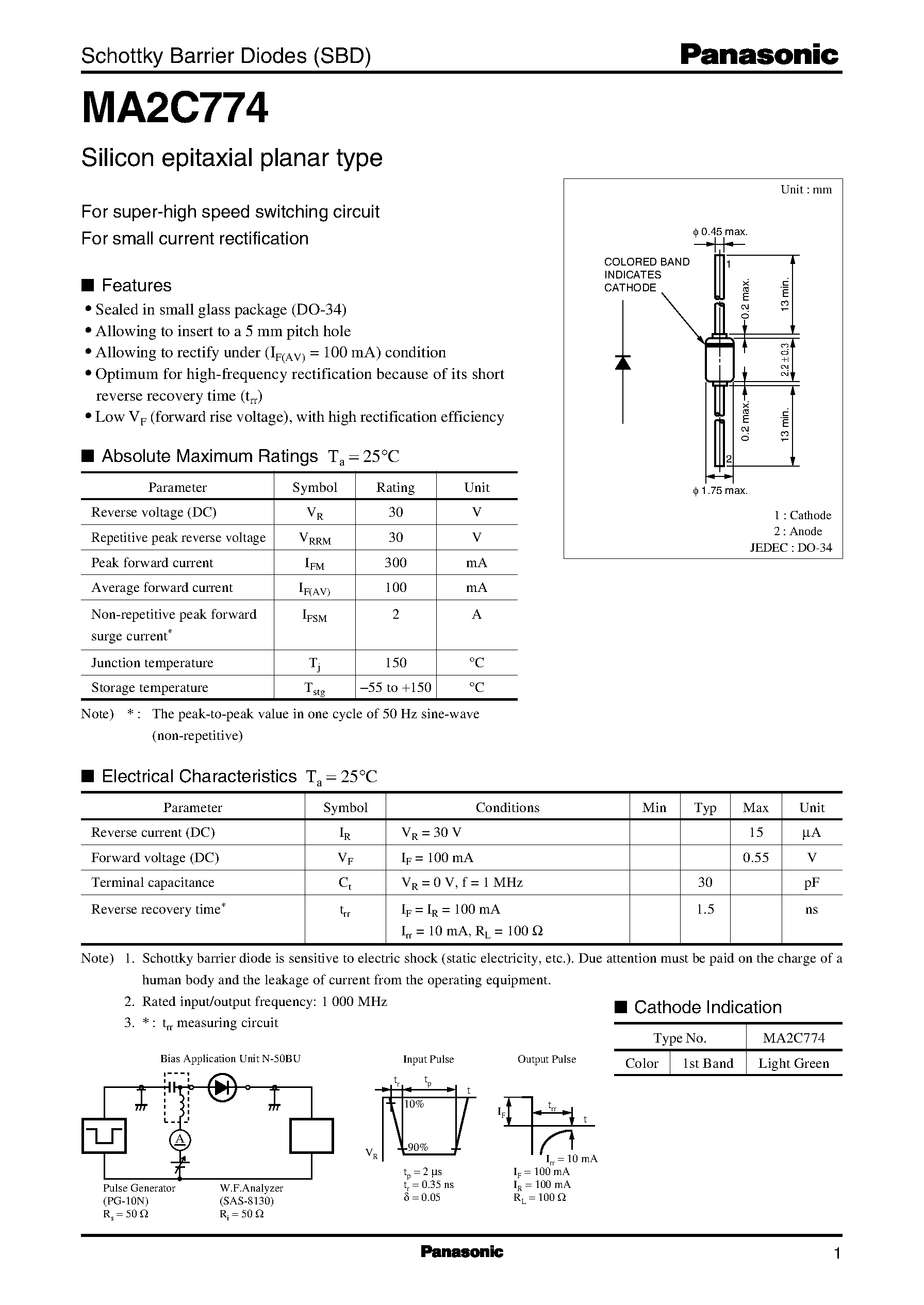 Даташит на микросхему MA2C774 страница 1 Даташит MA2C774 - Schottky Barrier Diodes страница 1
