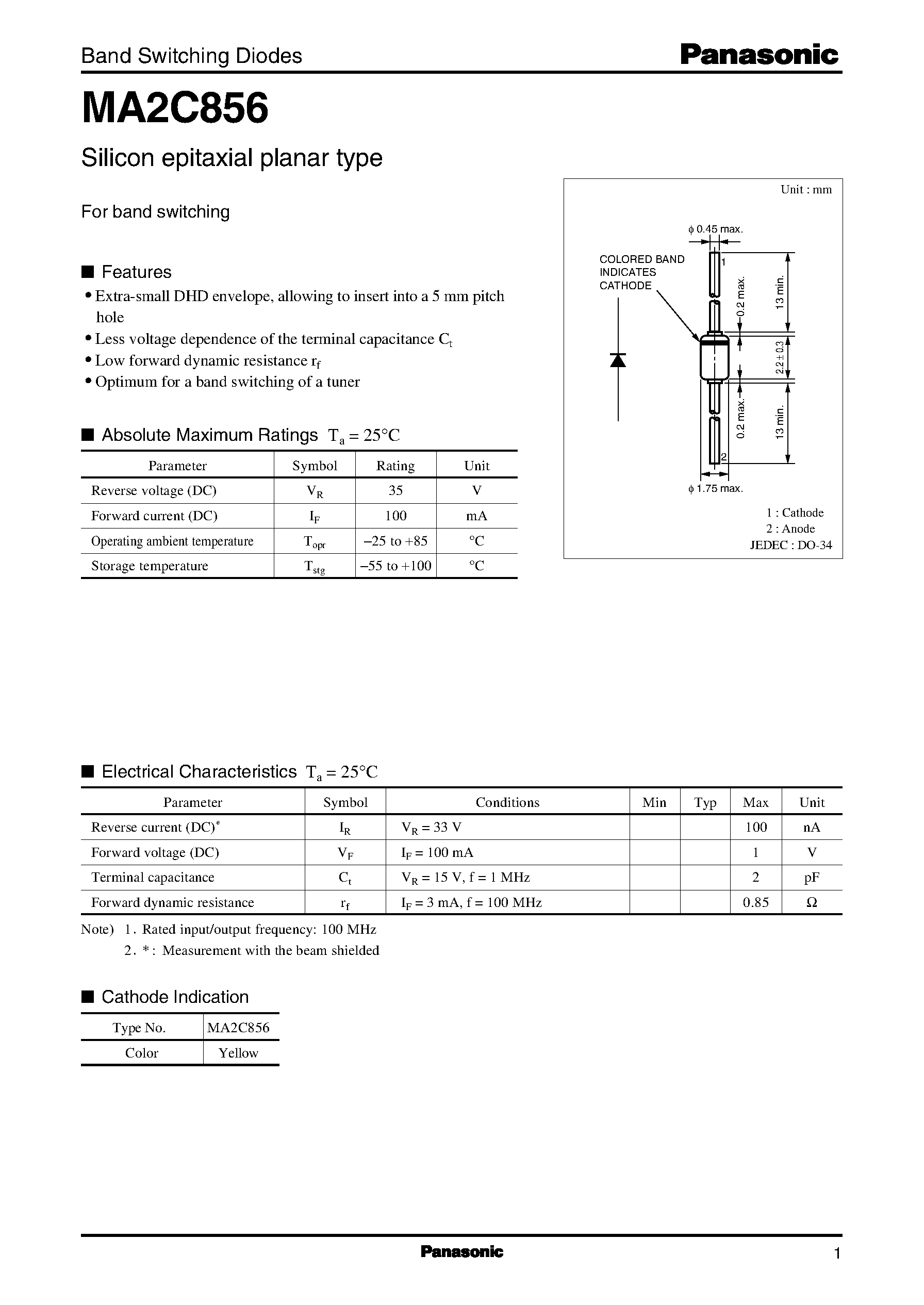 Даташит MA2C856 - Band Switching Diodes страница 1