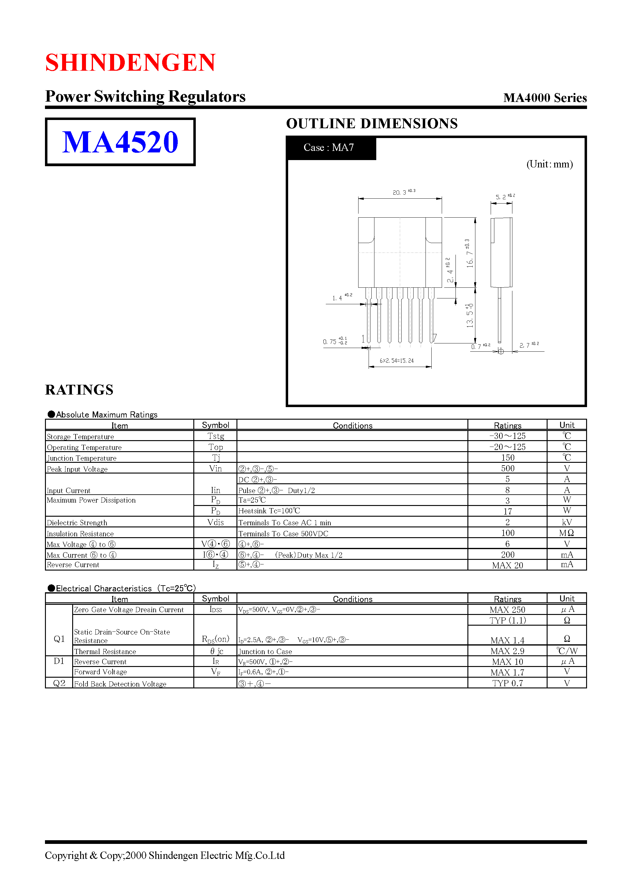 Datasheet MA4520 page 1 Datasheet MA4520 - Power Switching Regulators page 1